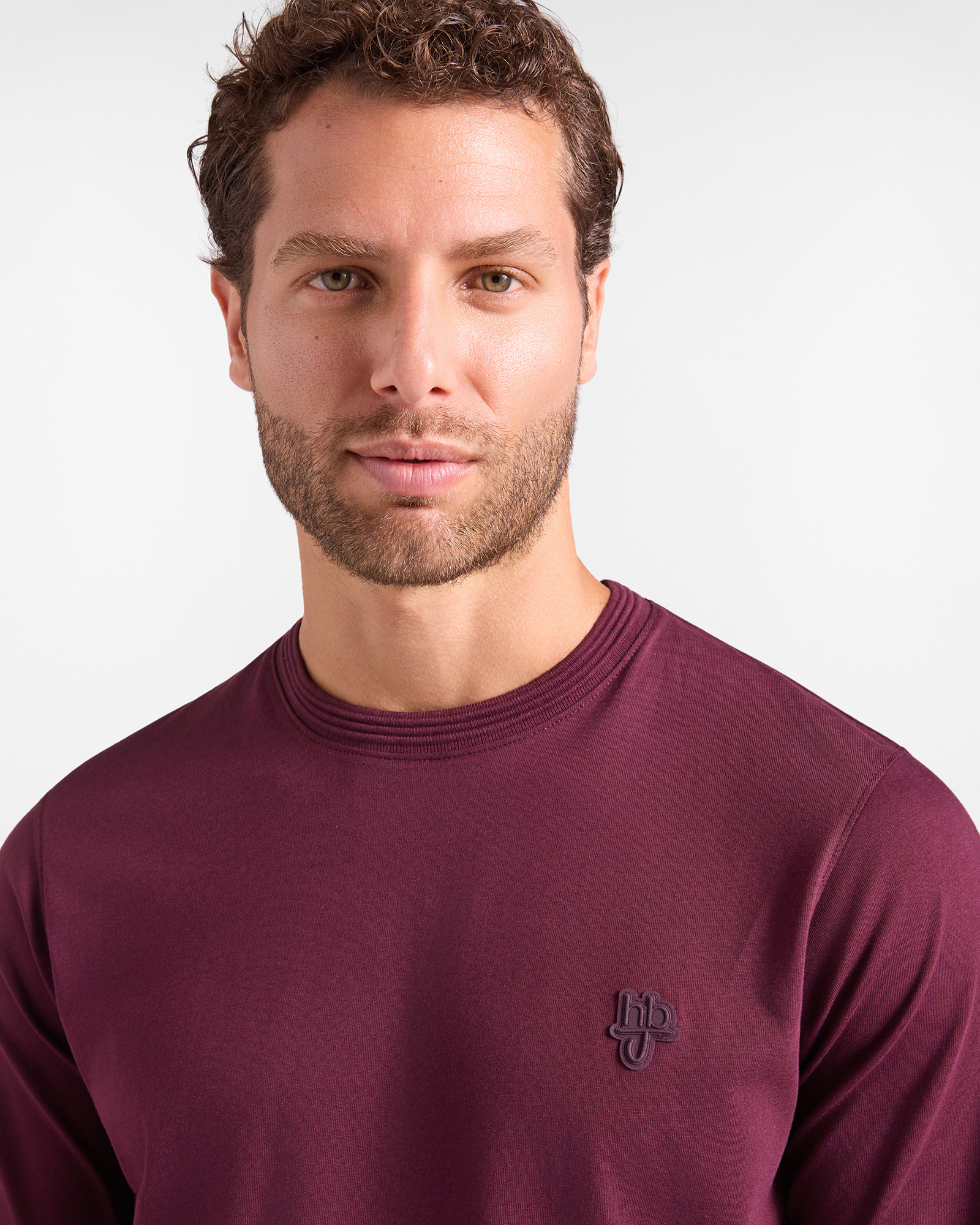 T-shirt HBJ Uomo con Patch Logo in Puro Cotone, PRUGNA, large
