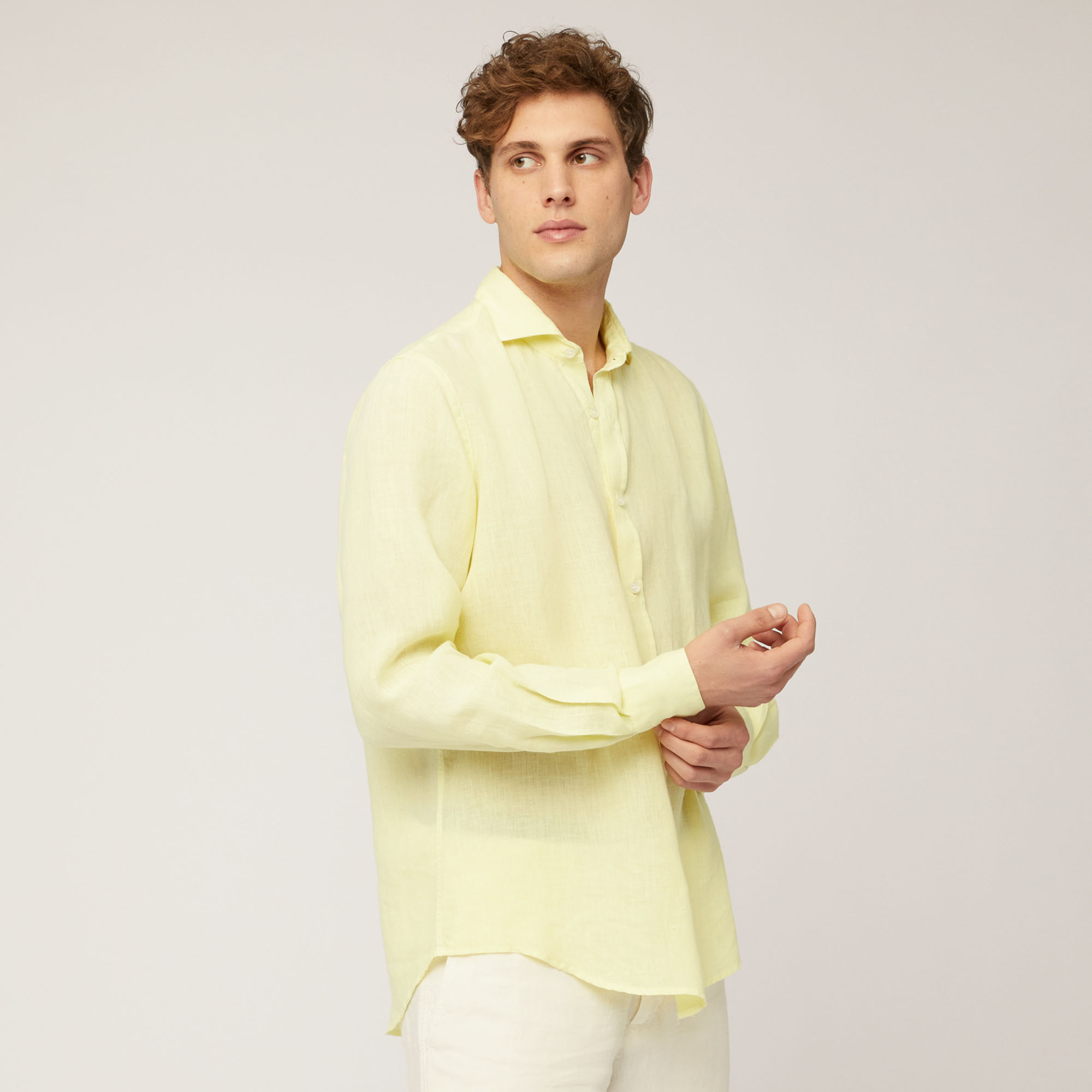 Camisa de lino, Amarillo Claro, large