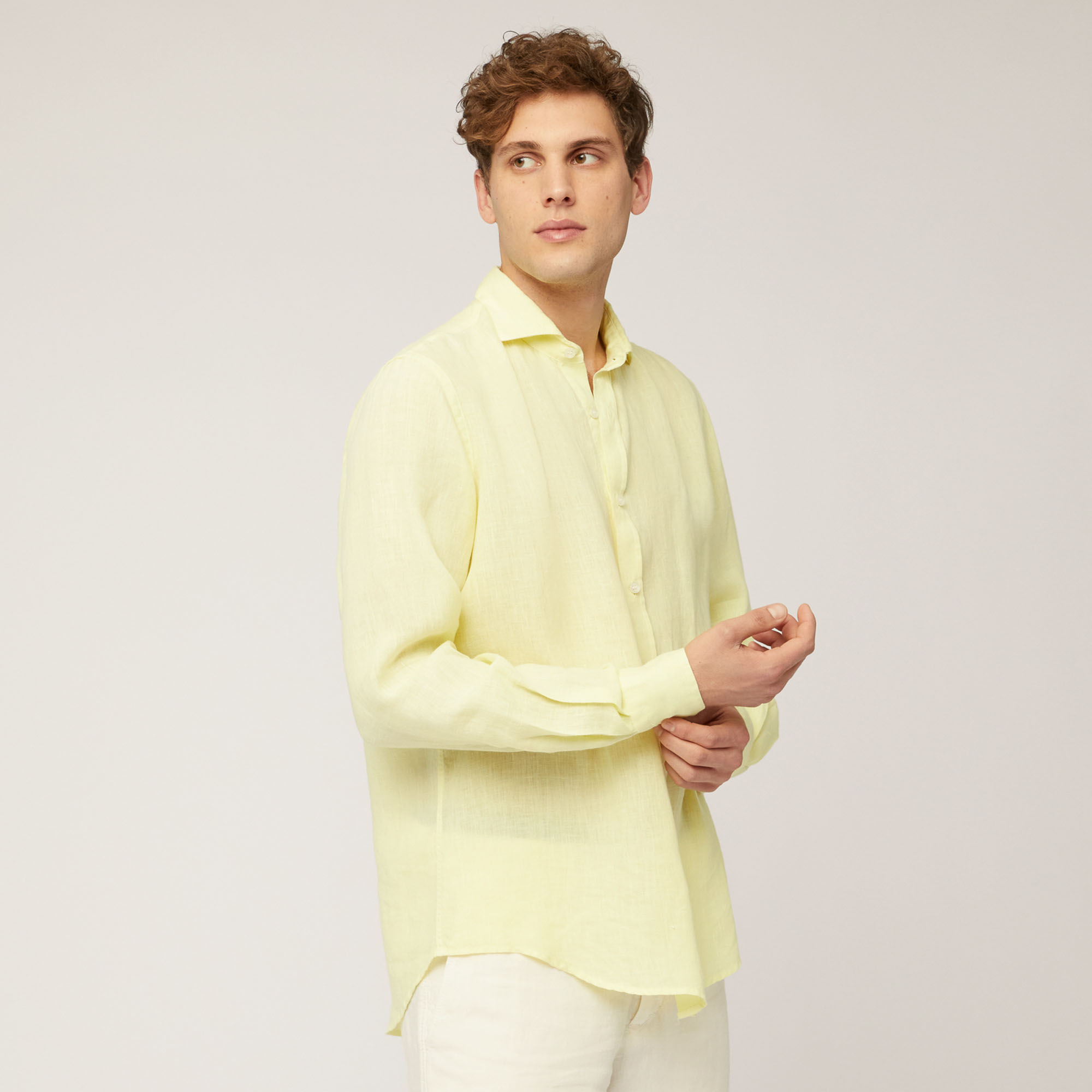 Linen Shirt, Light Yellow, large image number 0