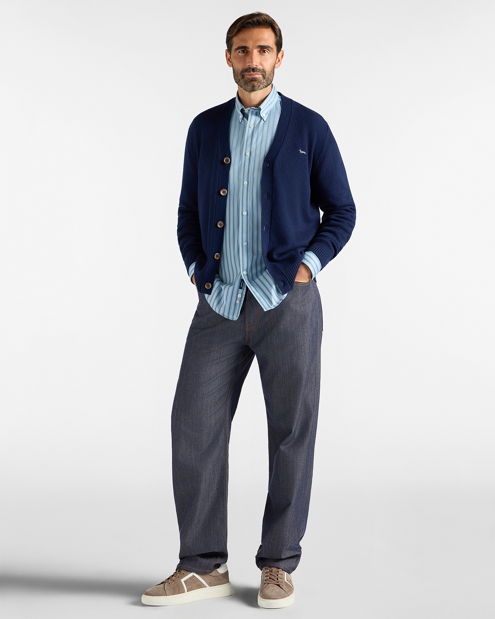 Men's Made in Italy V-neck cardigan in wool and cashmere blend with regular fit, SPORT BLUE, large