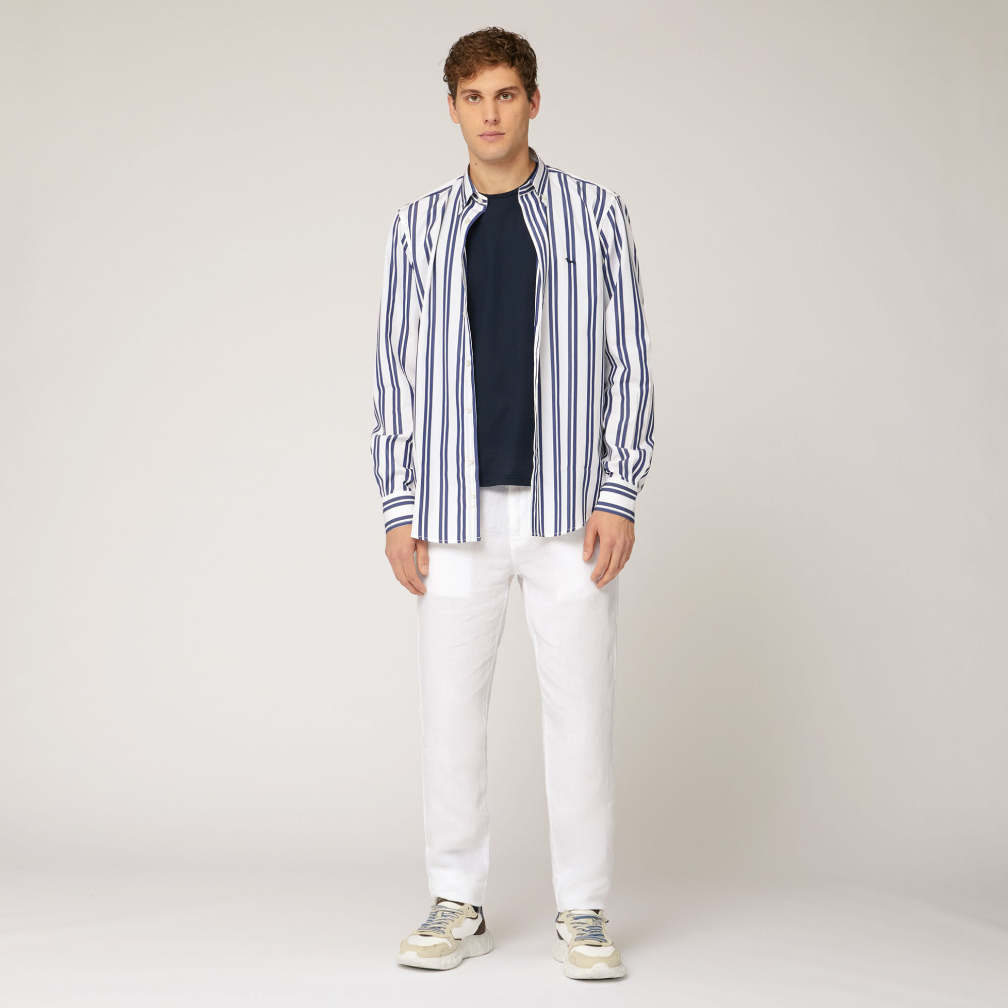 Striped Cotton Shirt, Blue, large image number 3