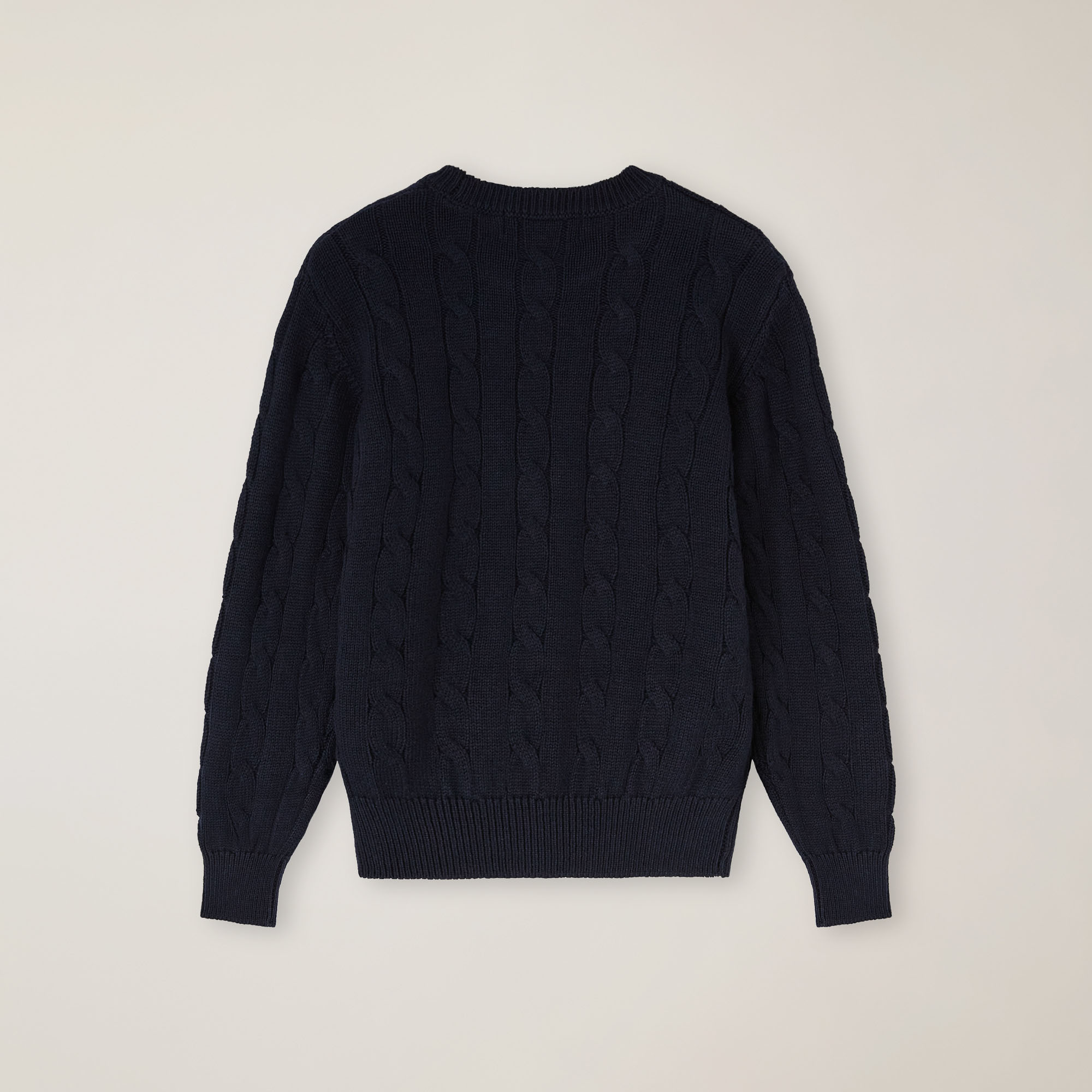 Zopfpullover mit Rundhalsausschnitt und Logoaufdruck, Marineblau, large image number 1