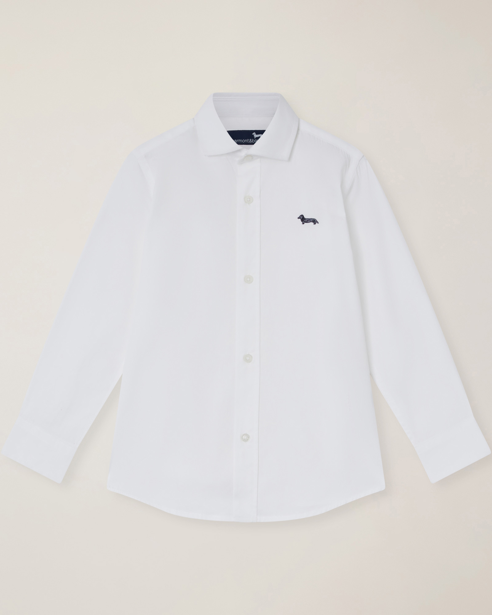 Solid-color shirt with spread collar