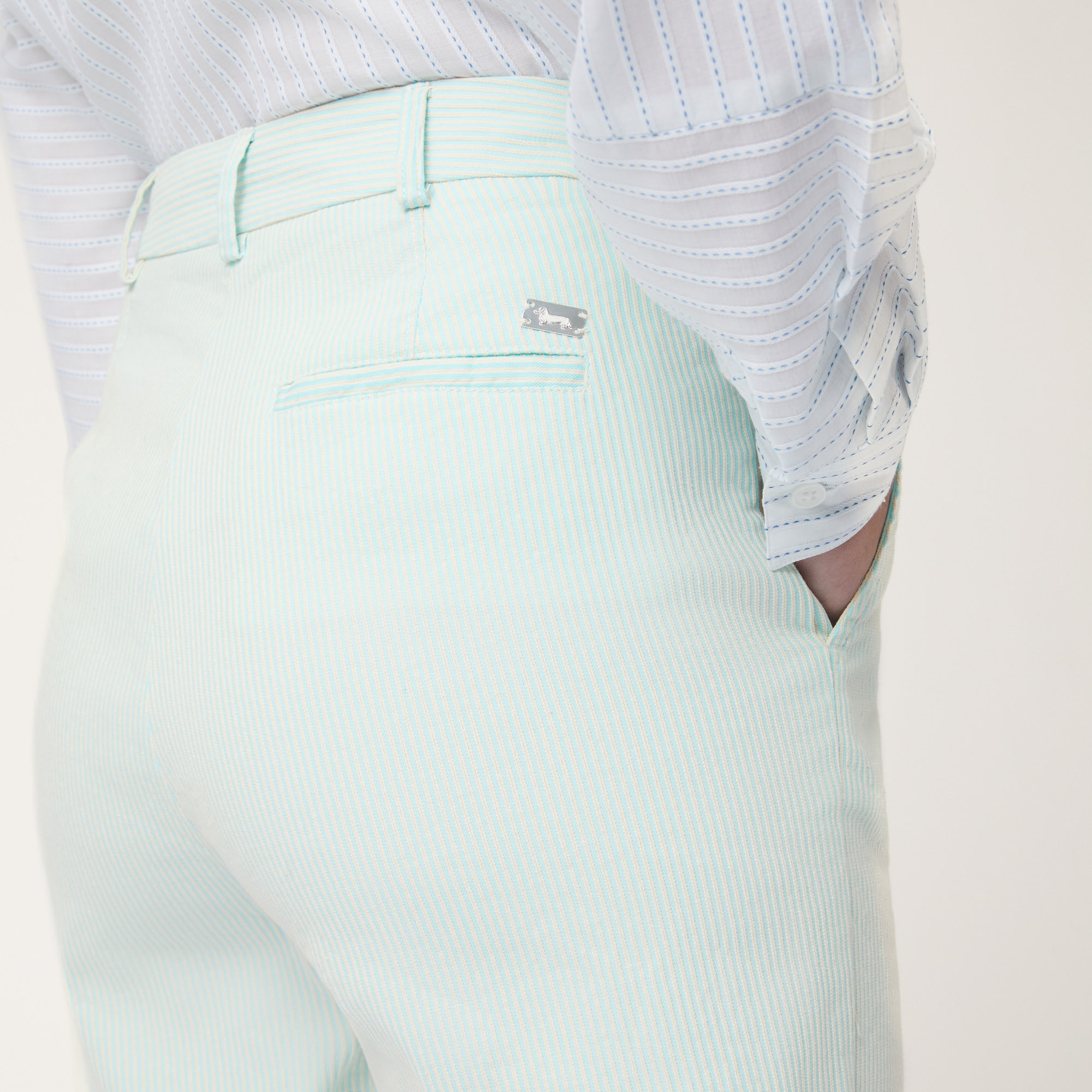 Pinstriped Cotton Bermuda Shorts, Light Blue, large image number 2