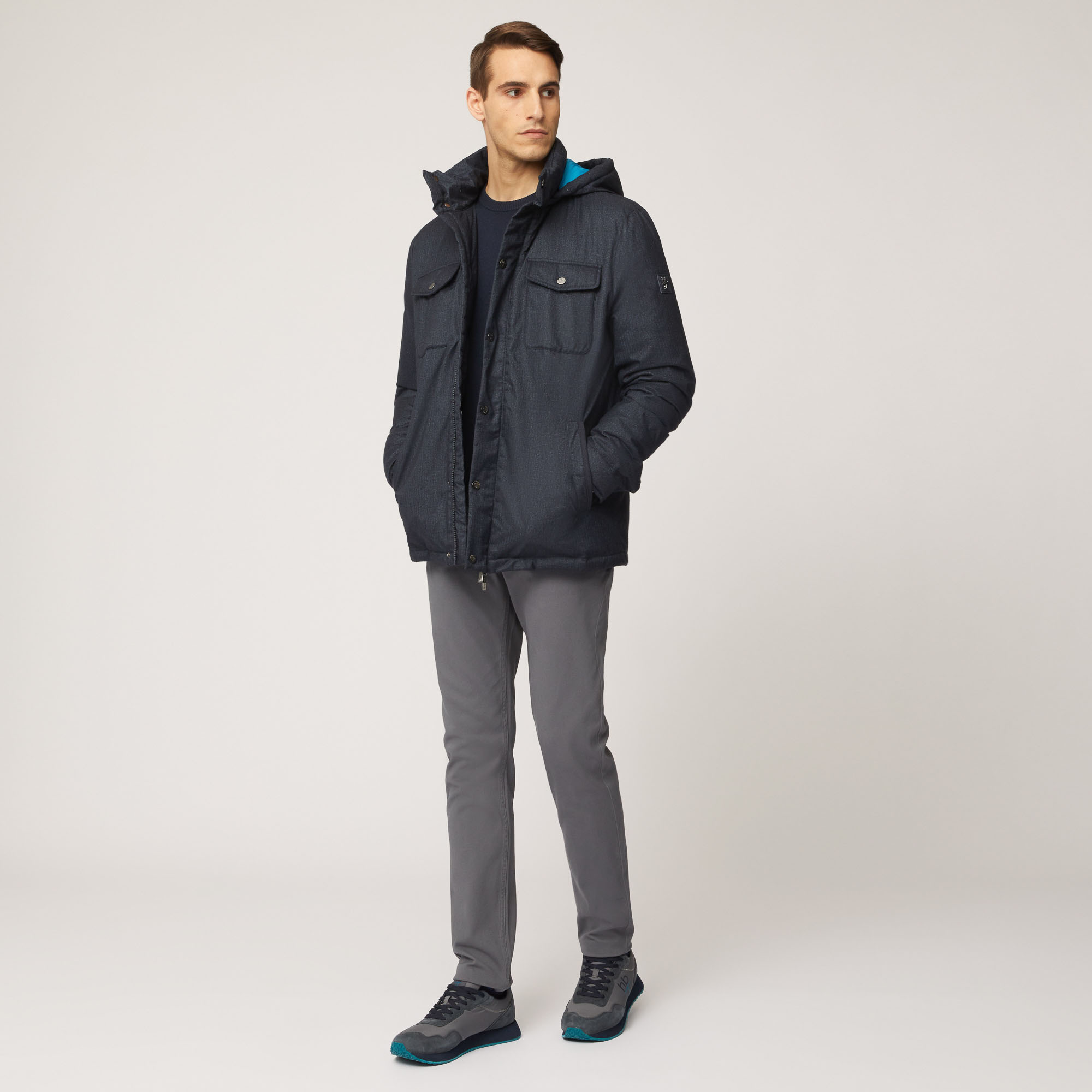 Giubbotto Con Tasconi E Cappuccio Rimovibile, Light Blue, large image number 3