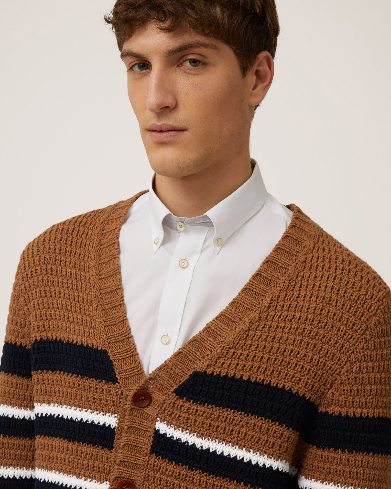 Maxi Cardigan with Placed Stripes, Siena Color, large image number 2