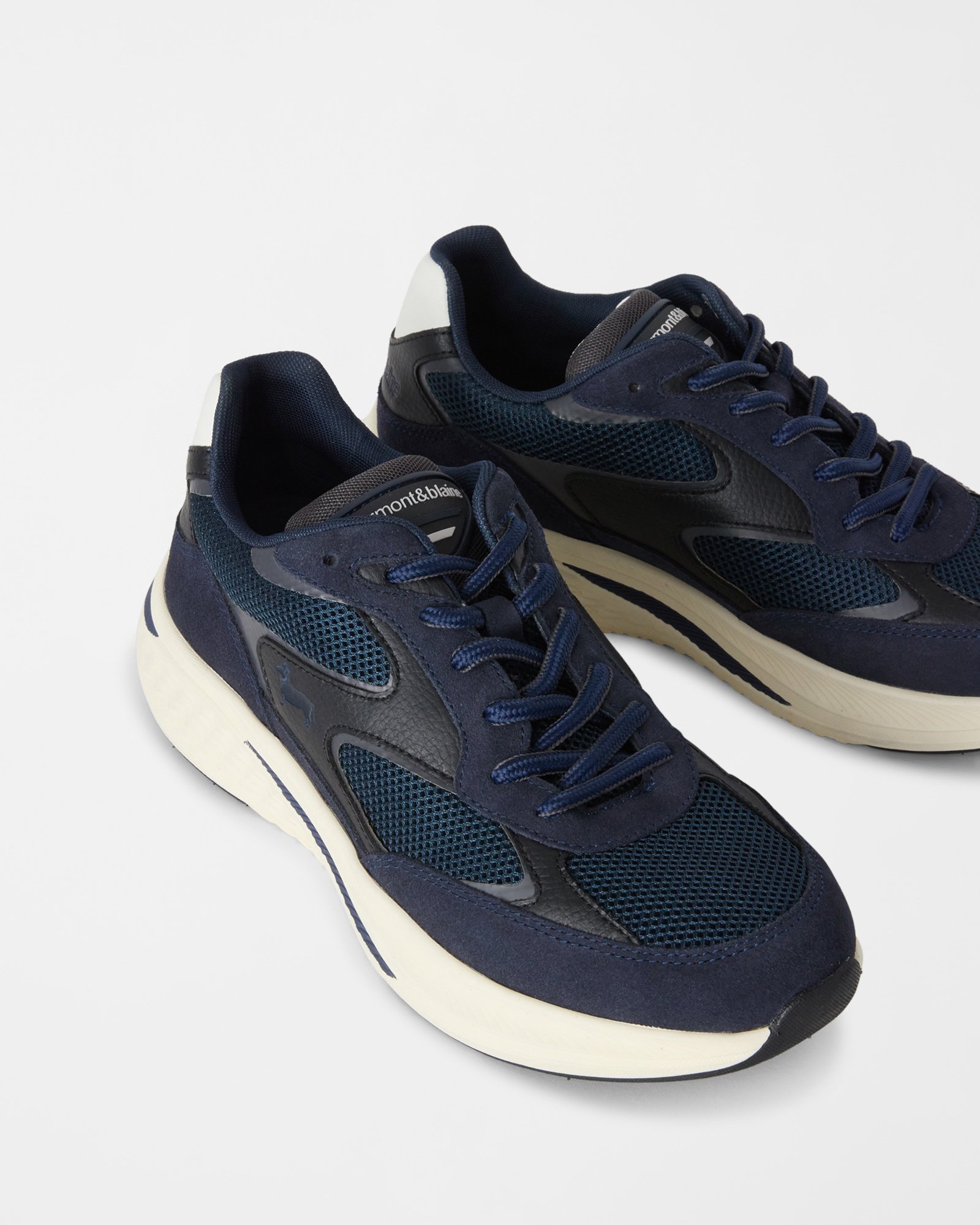 Men's suede and technical mesh sneakers, BLUE, large image number 3