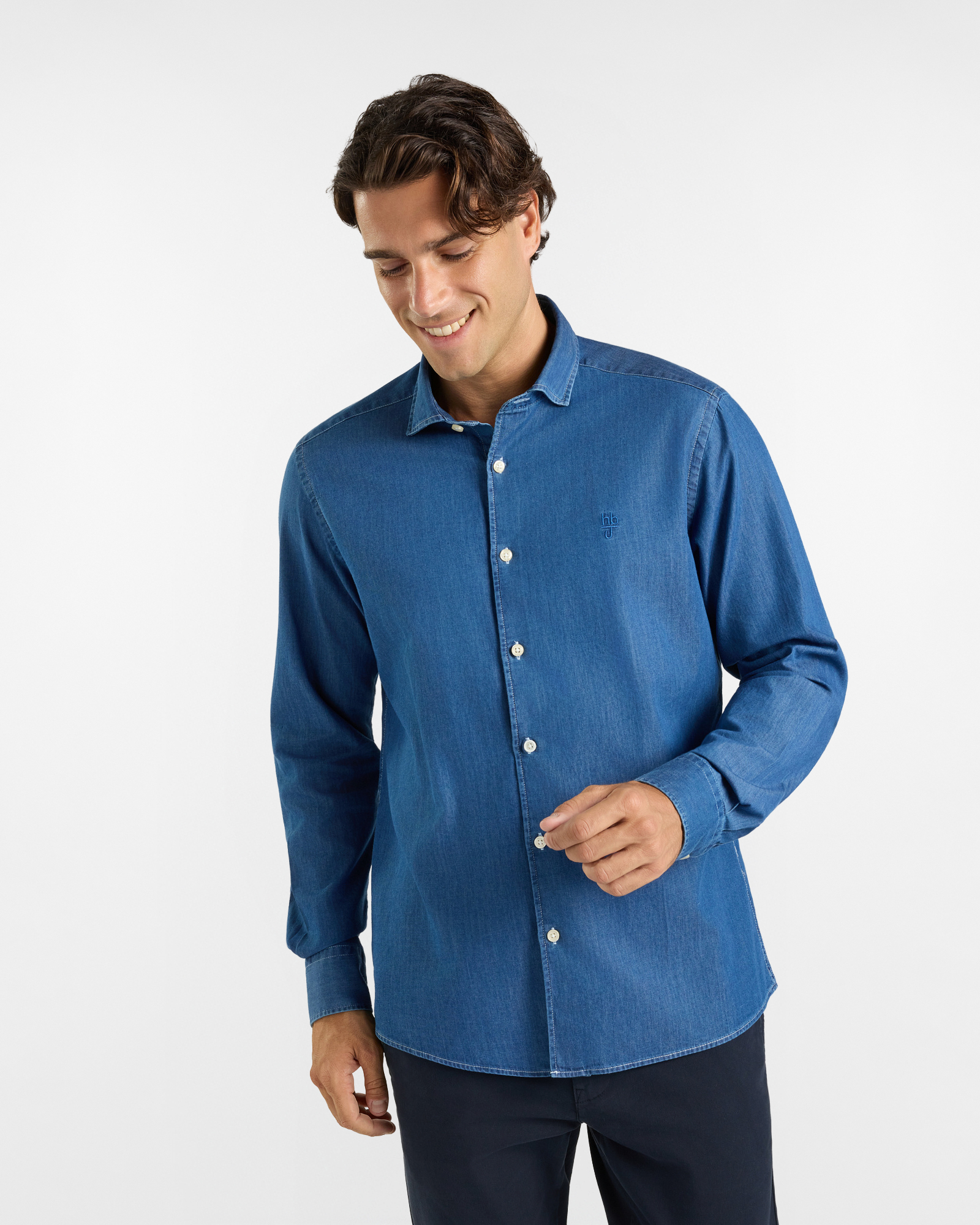 HBJ Men&rsquo;s Pure Cotton Denim Shirt in Denim Blue