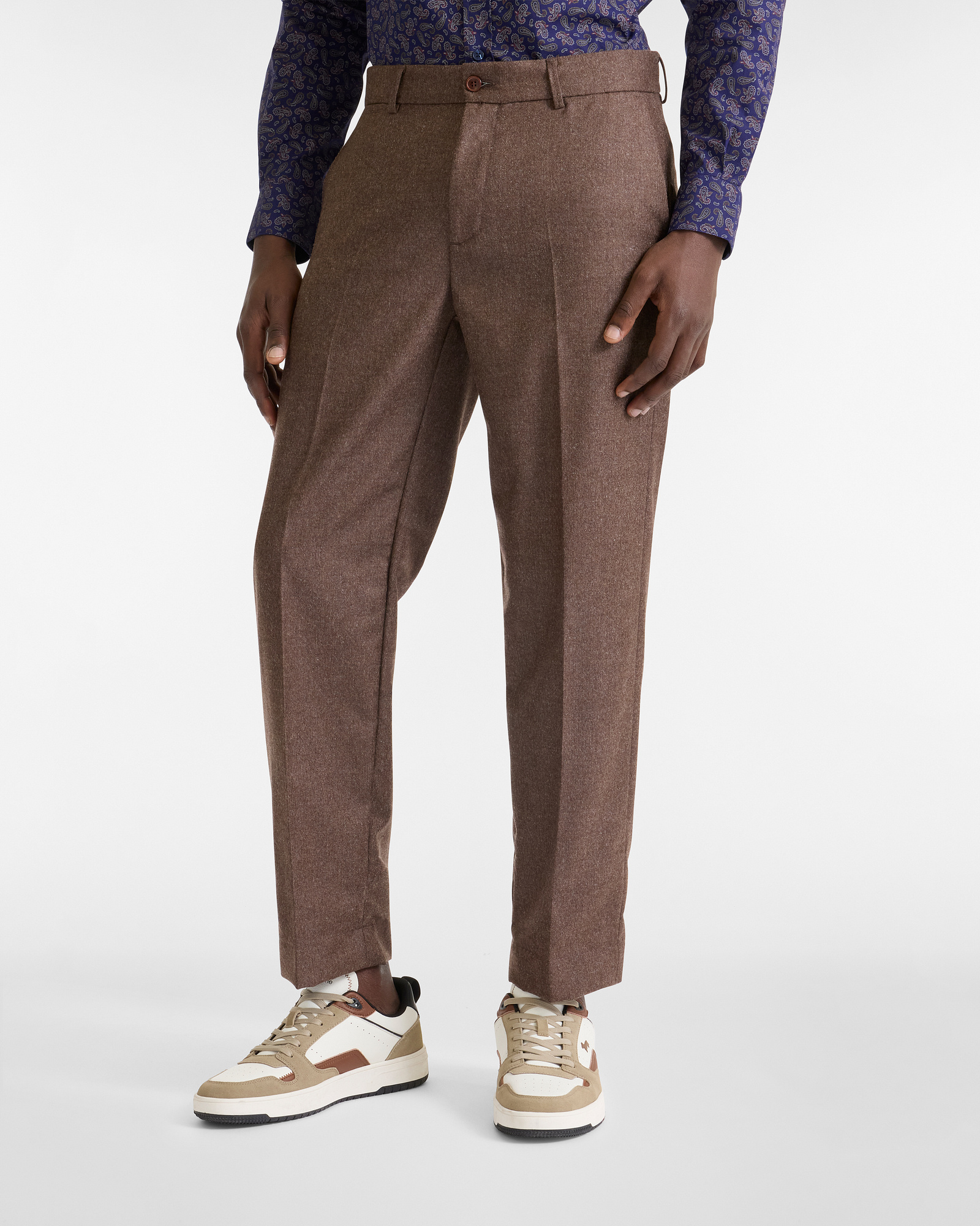 Pantalones Chinos de Ajuste Suelto en Lana Cápsula Artisanía a Colores, Marrón/Rojo, large