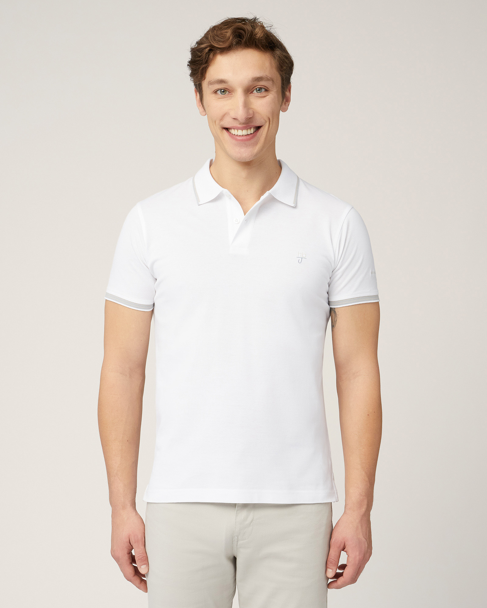Polo Con Righini A Contrasto, Bianco, large