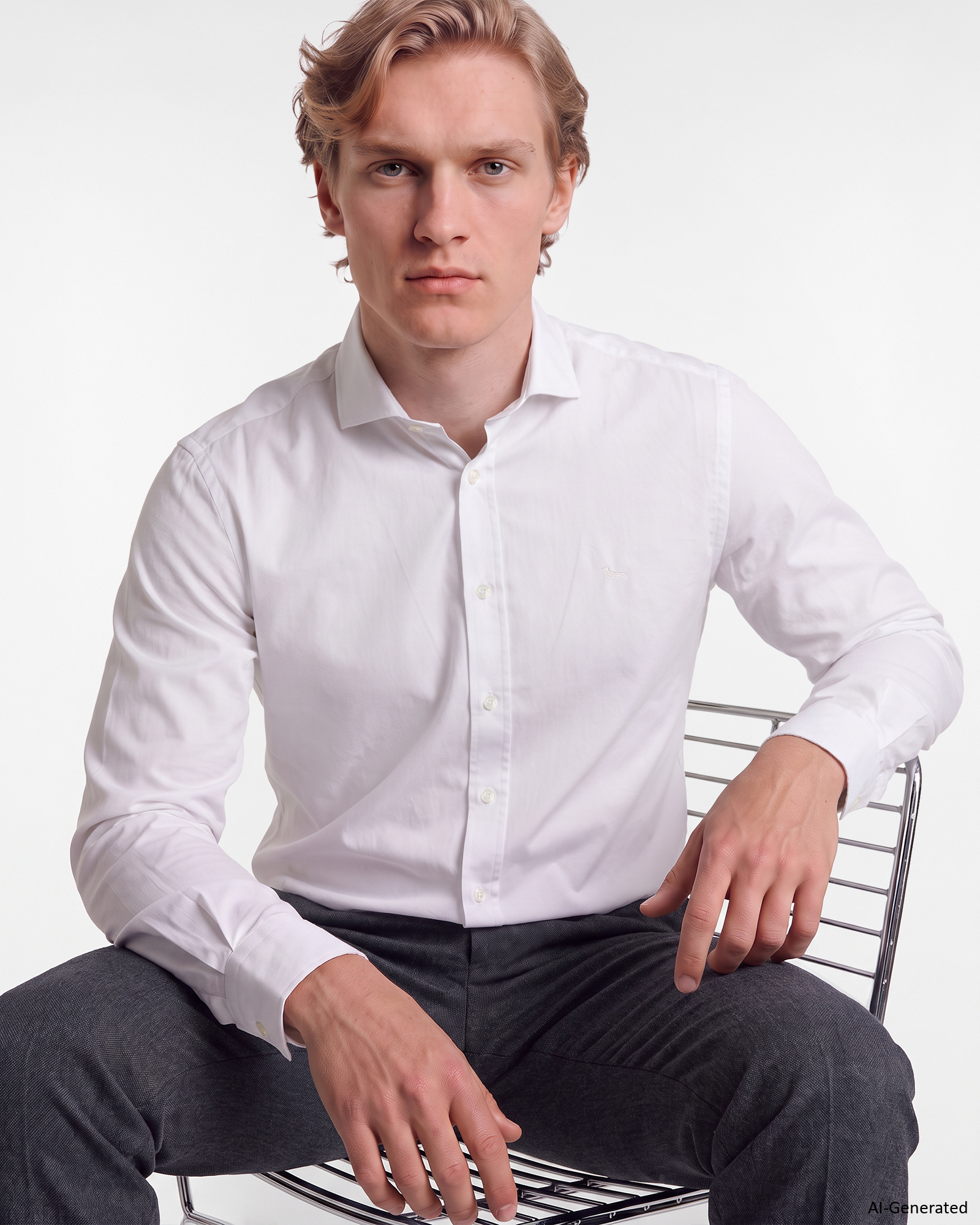 Men's narrow-fit piece-dyed poplin shirt, WHITE, large