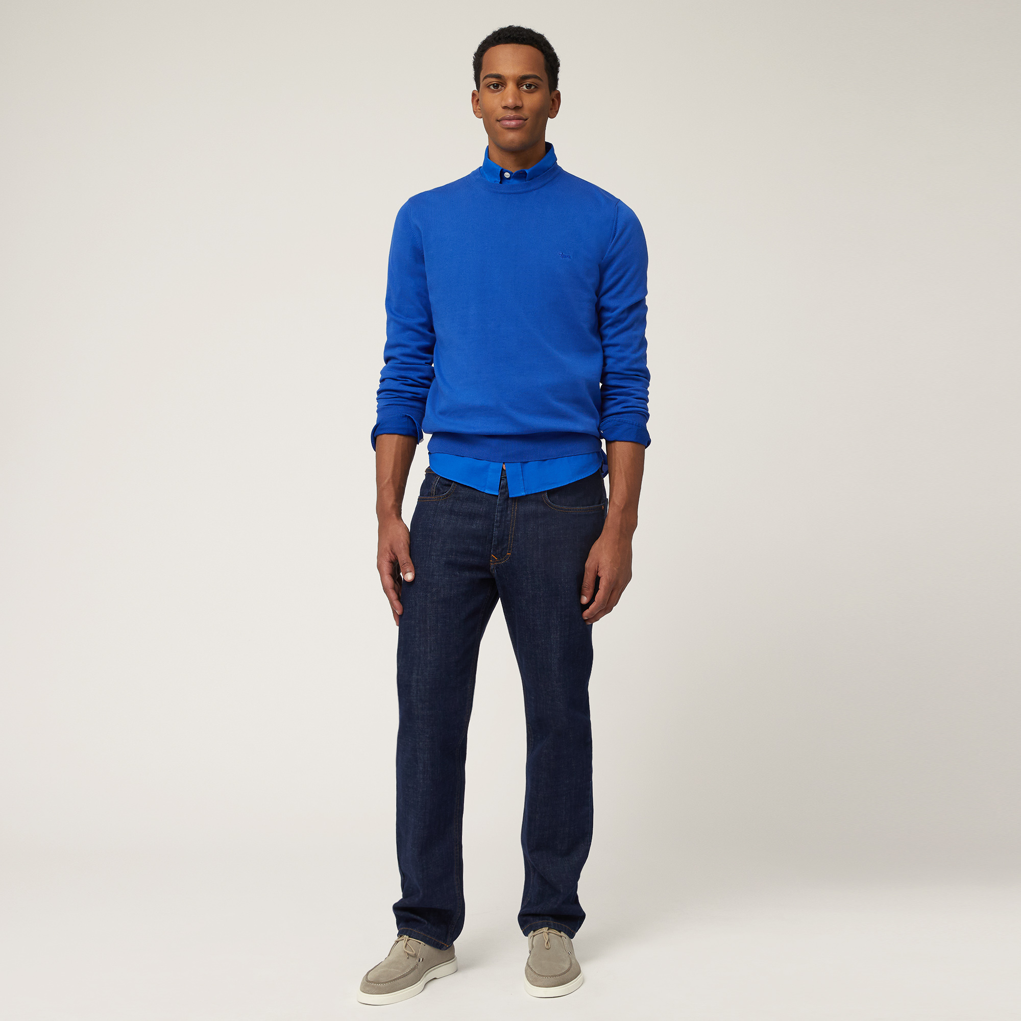 Pullover Girocollo In Cotone, Bluette, large image number 3