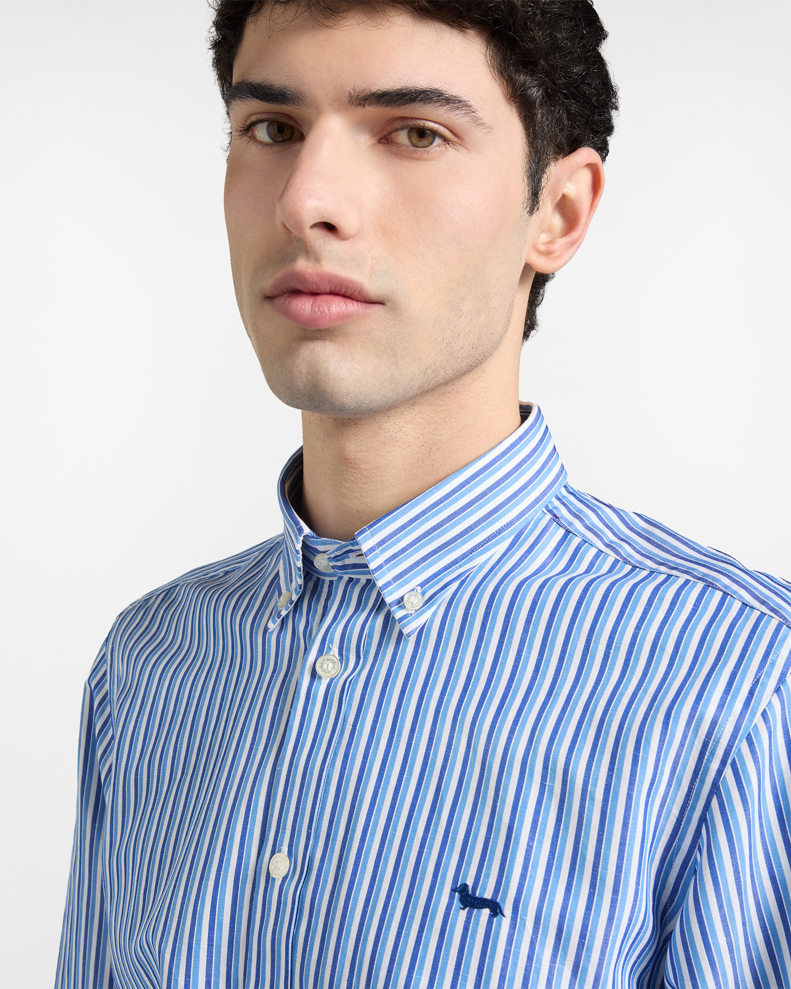 Men's narrow-fit striped shirt, Celeste, large image number 1