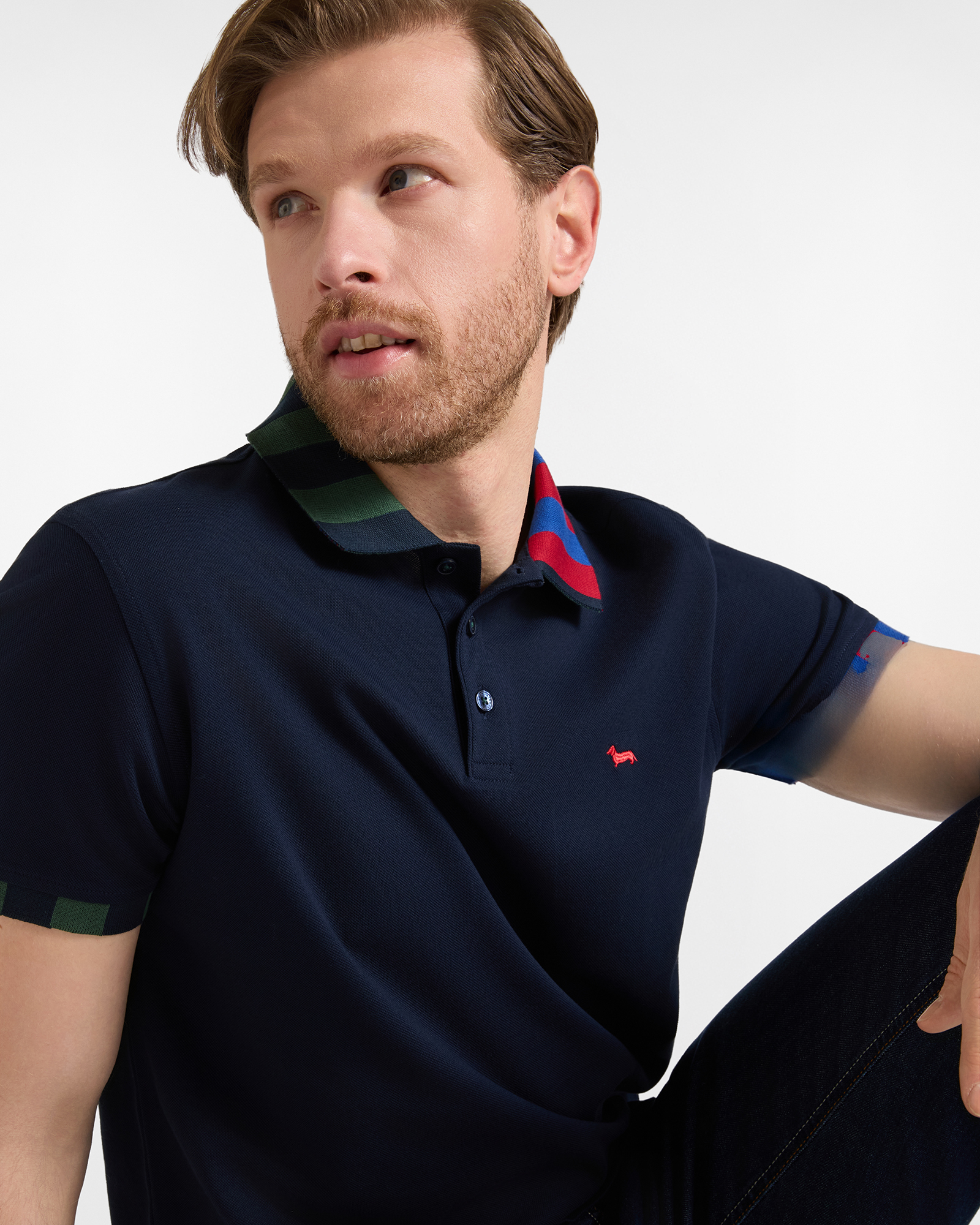MERCERIZED PIQU&Eacute; POLO SHIRT WITH CONTRAST COLLAR AND HEM, NAVY BLUE, large image number 2