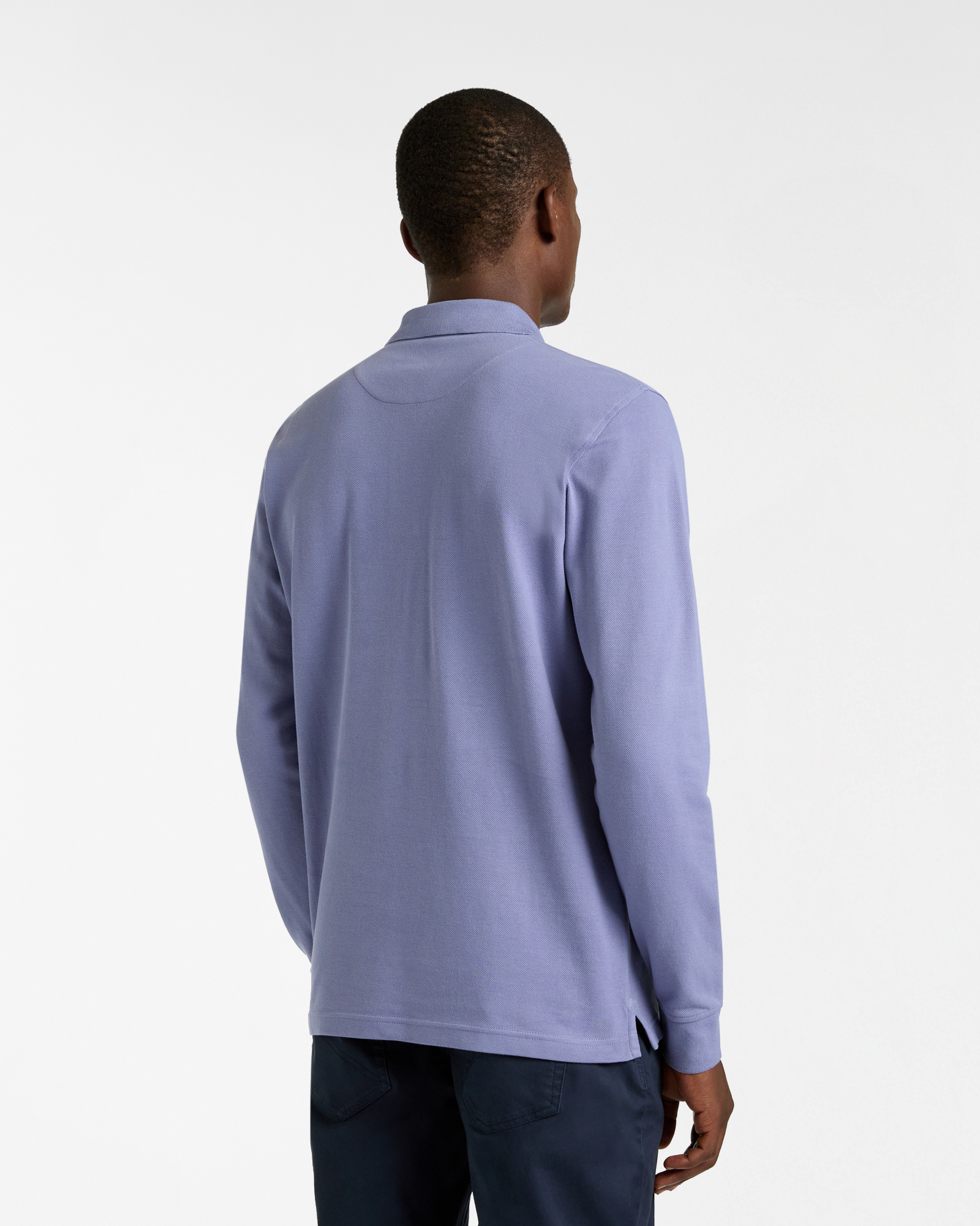 Polo Manica Lunga in Cotone con Collo Doppia Frontura, Dusty Blu, large image number 1