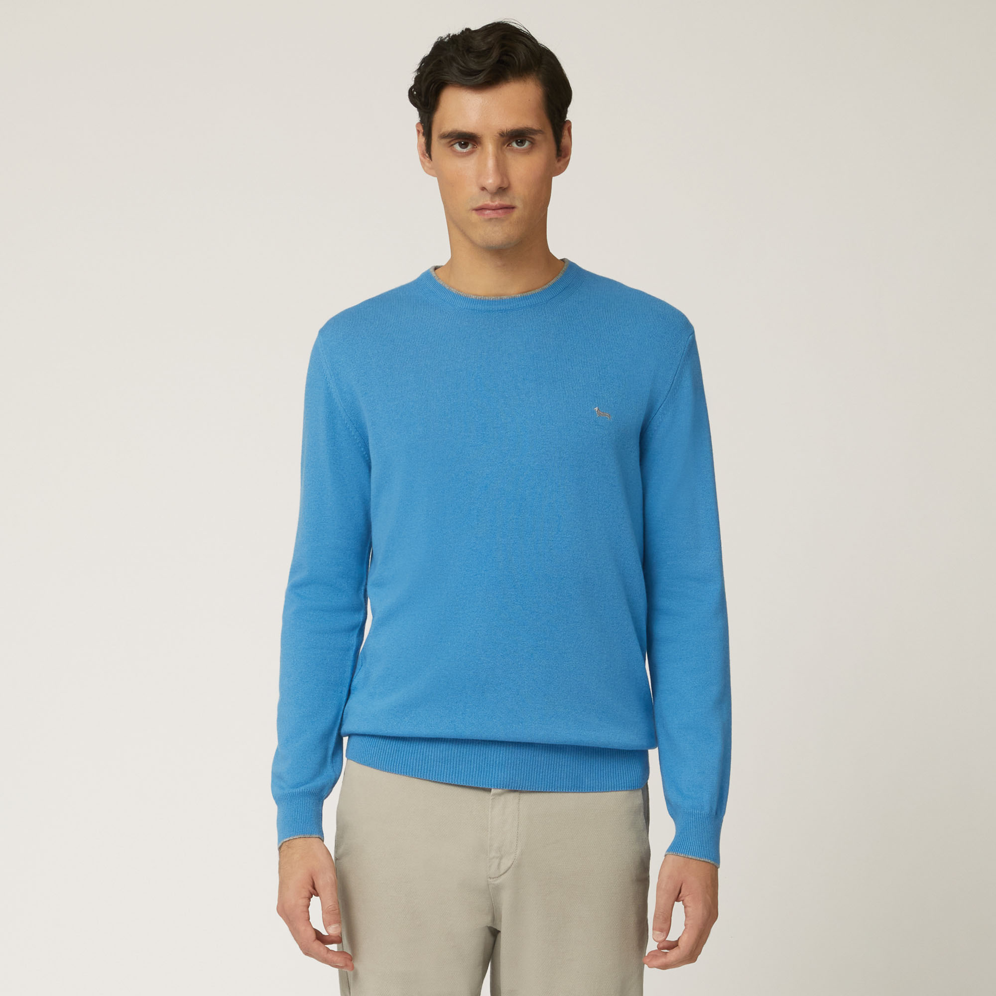 Wool And Viscose Crew-Neck Pullover, Light Blue, large