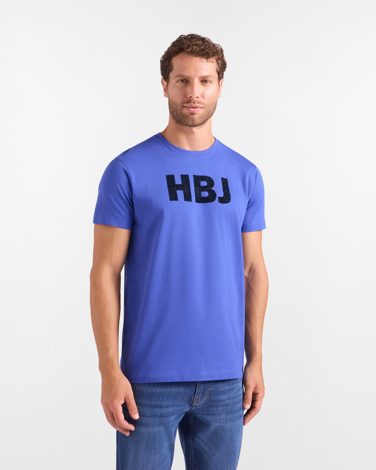 Men&rsquo;s HBJ T-shirt with HBJ Print in Pure Electric Blue Cotton