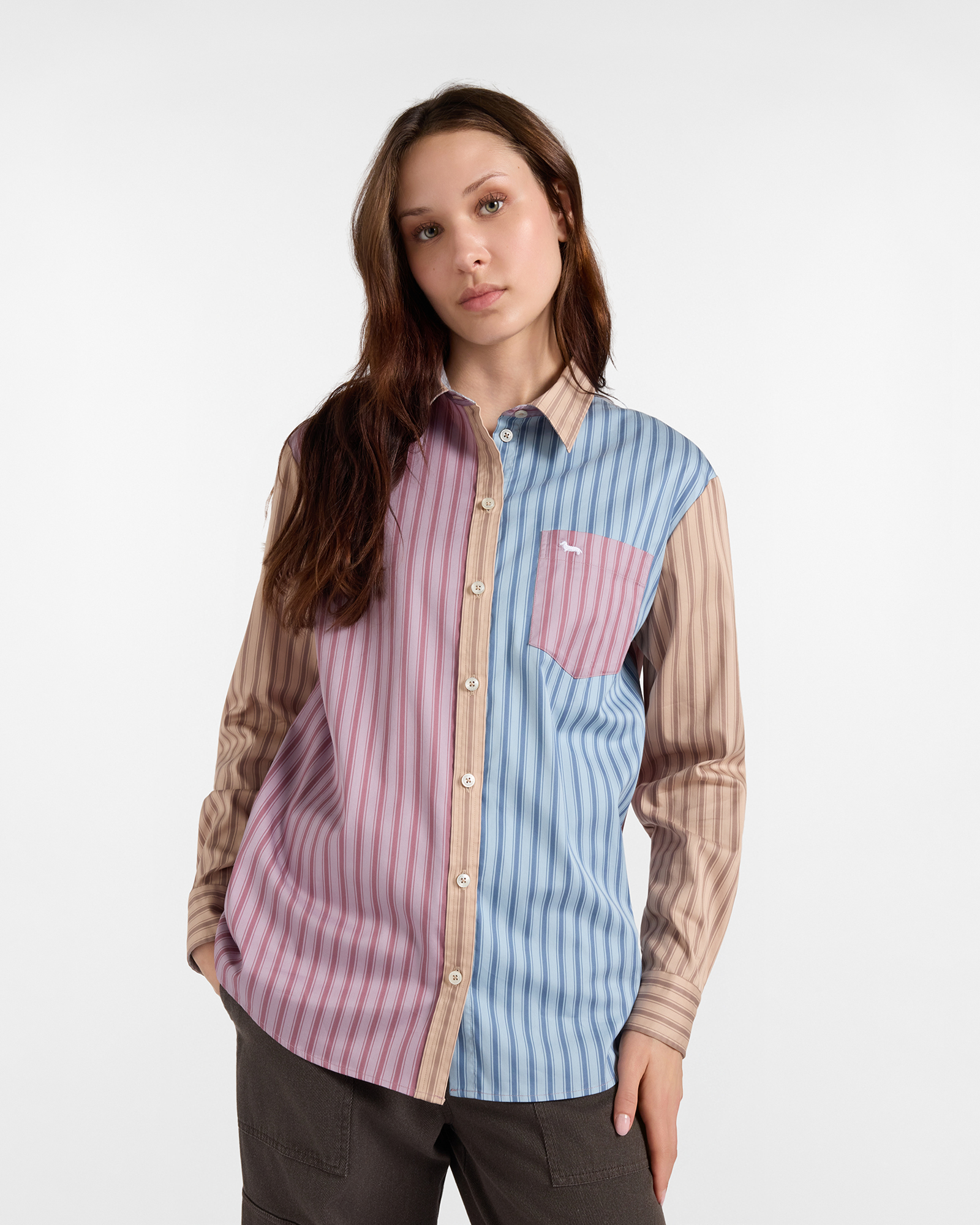Camisa &laquo;Piazzetta&raquo; de mujer patchwork de rayas Over Fit