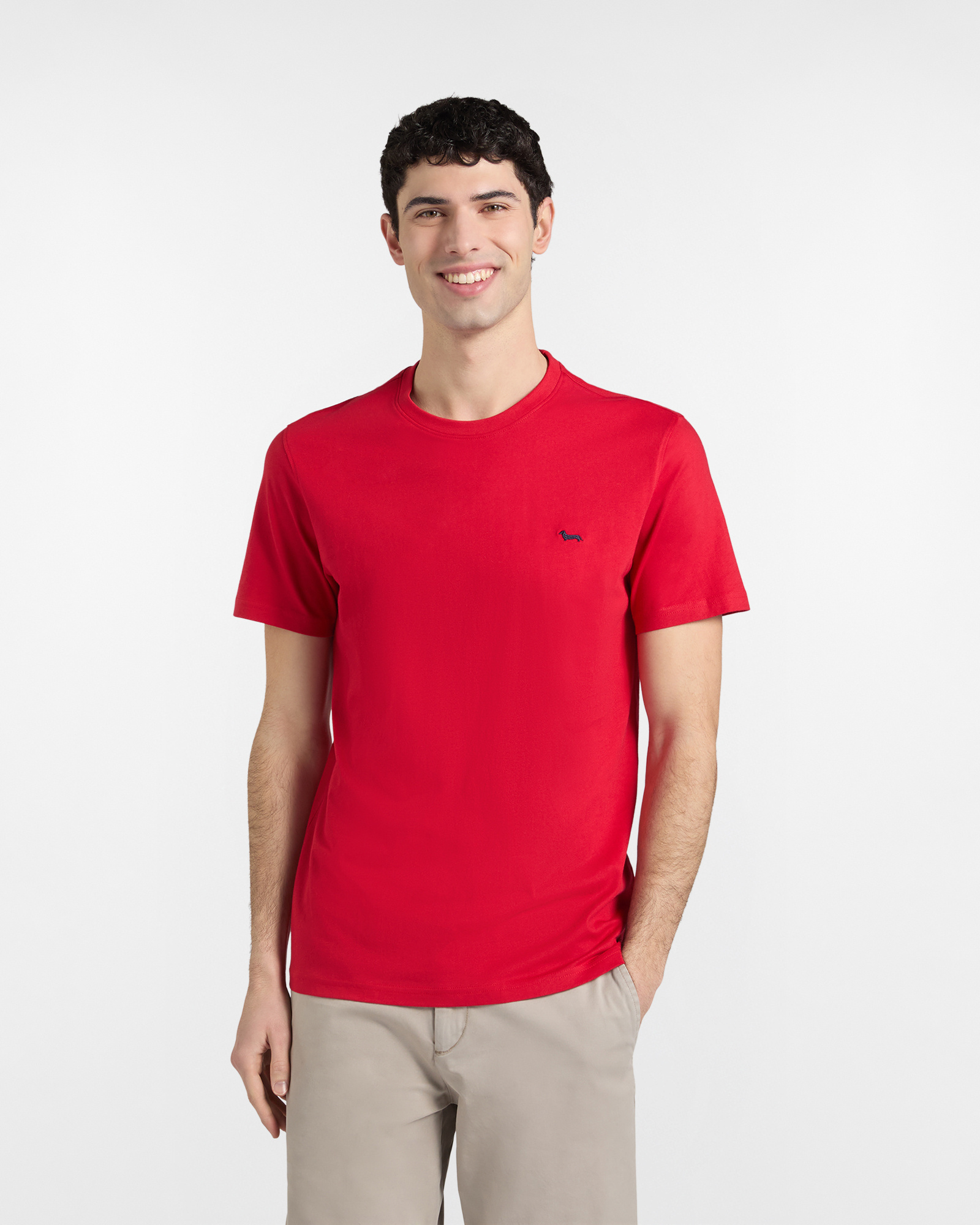 Camiseta ajustada de algod&oacute;n para hombre, Rojo, large