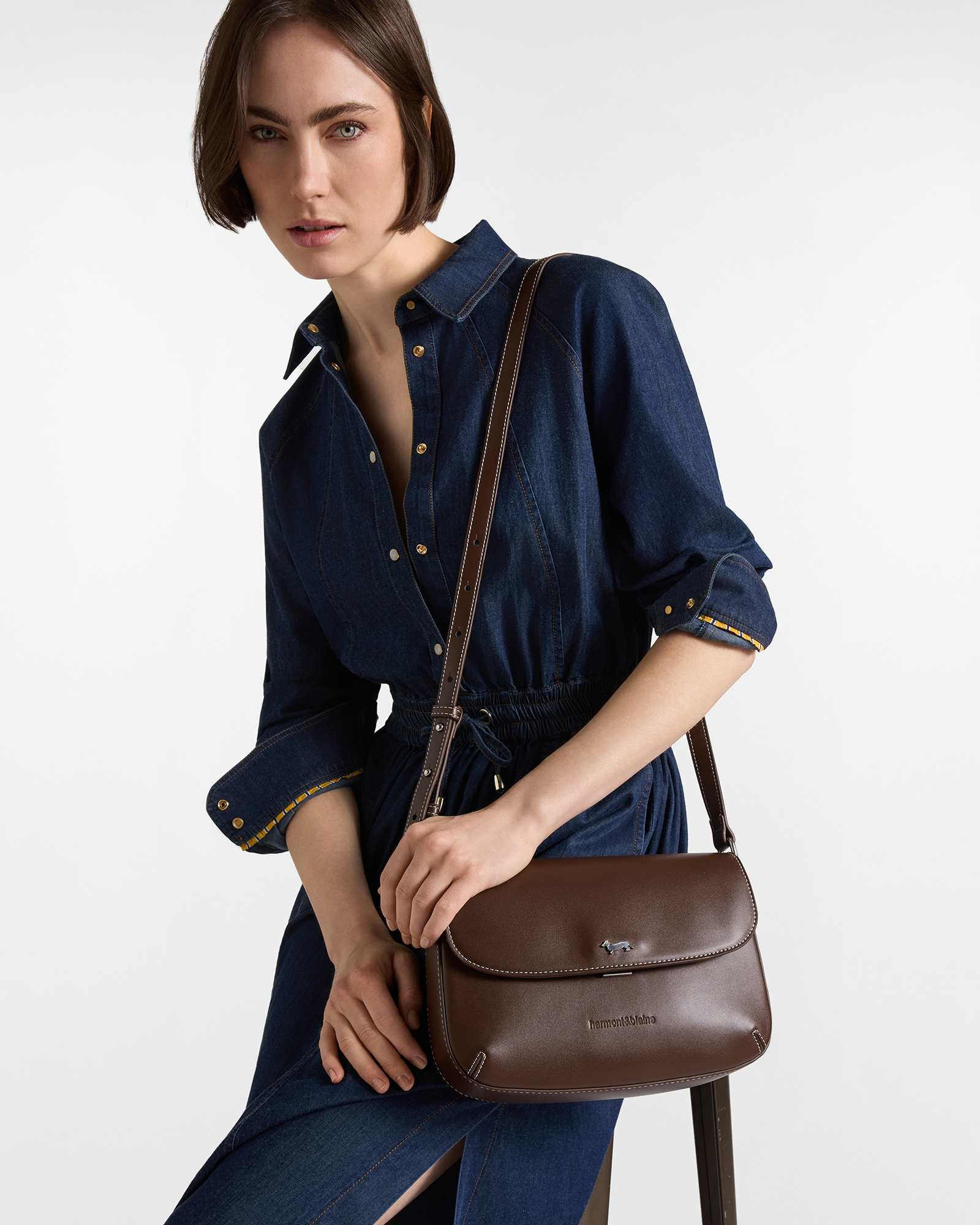 Women's brown cross-body bag with flap
