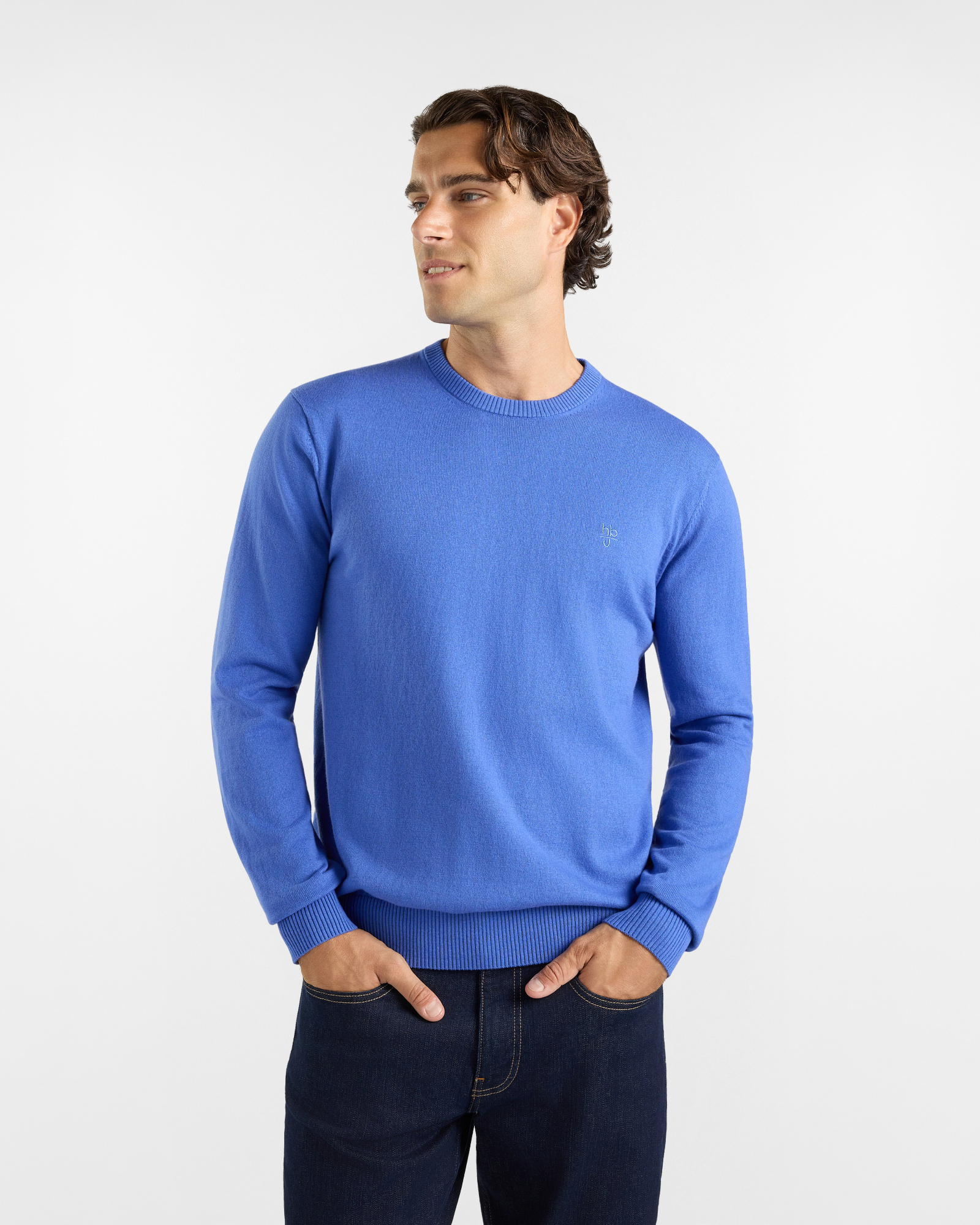 Maglia girocollo HBJ Uomo basico in misto lana e cashmere, ORTENSIA, large
