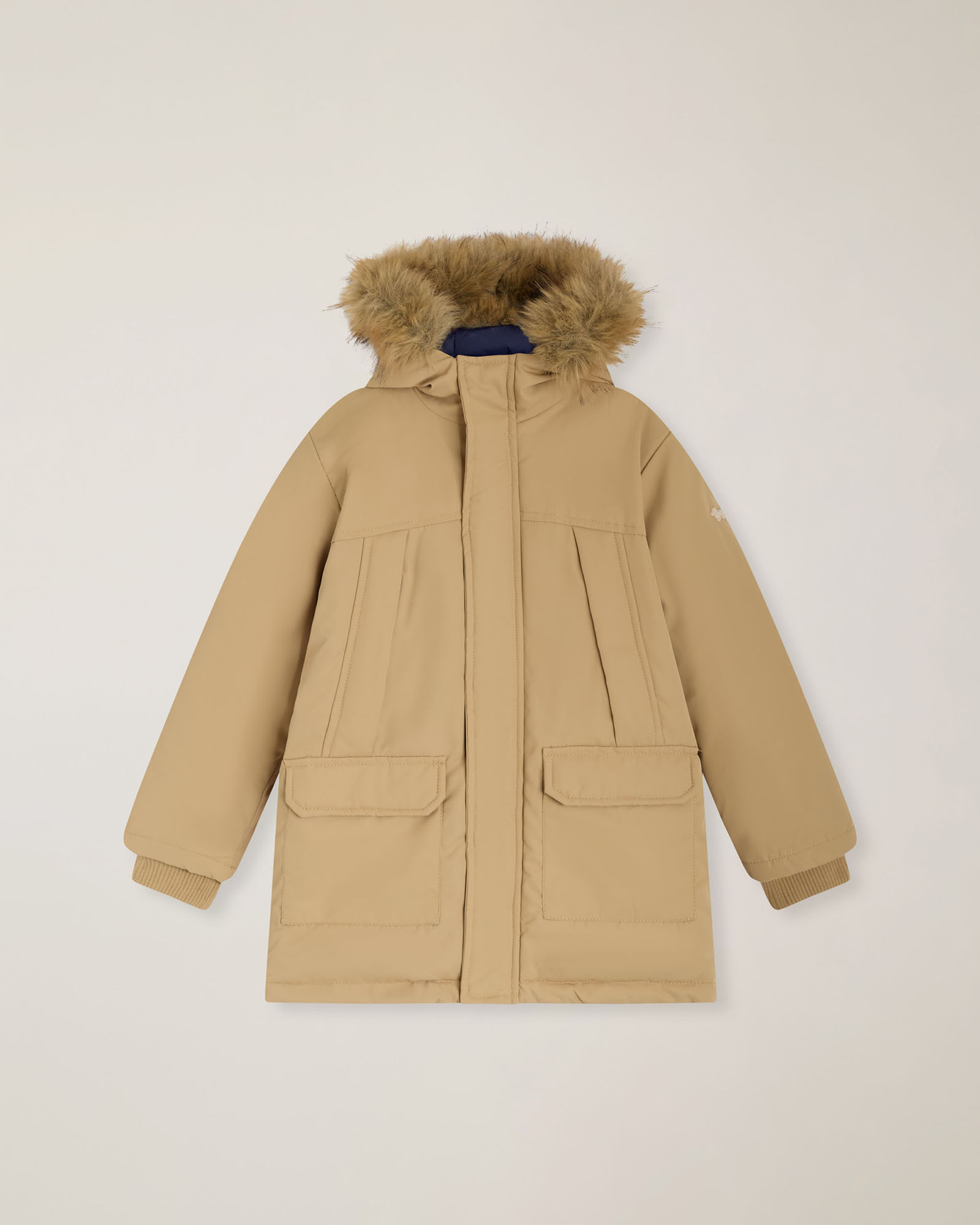 Hooded parka with fur trim