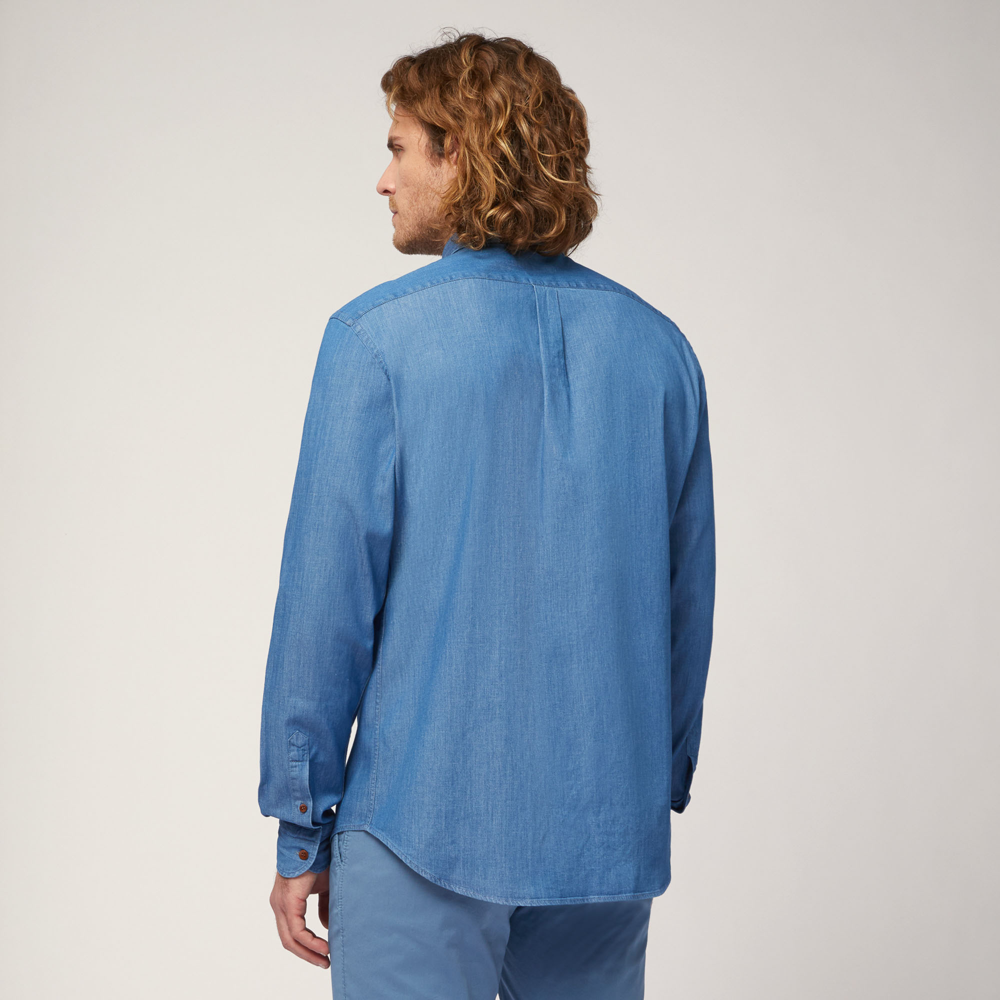 Stretch Cotton Denim Shirt, Blue, large image number 1