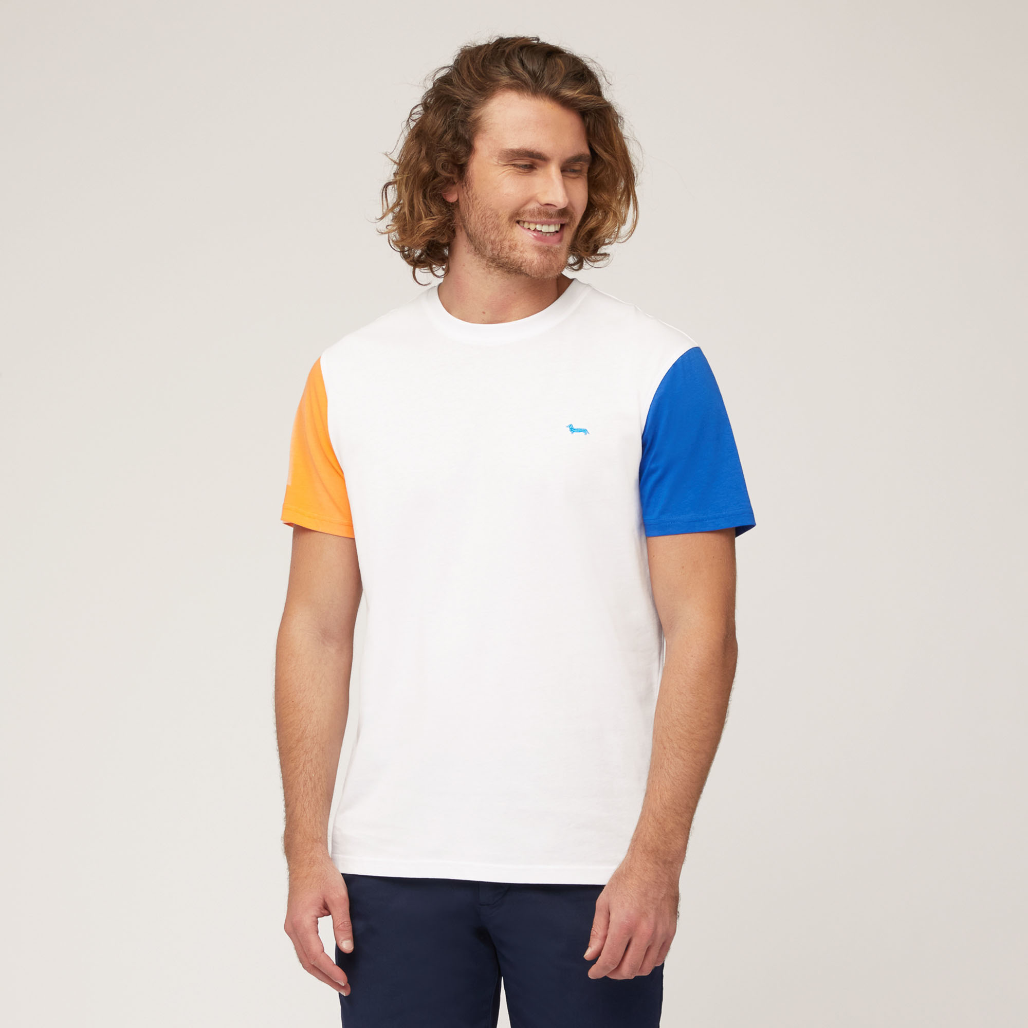 Color Block Cotton T-Shirt, White, large image number 0