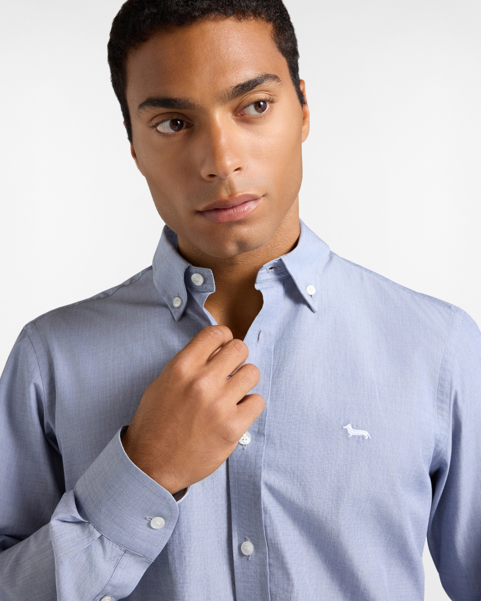 Men's regular-fit end-on-end fabric shirt, NAVY BLUE, large image number 1