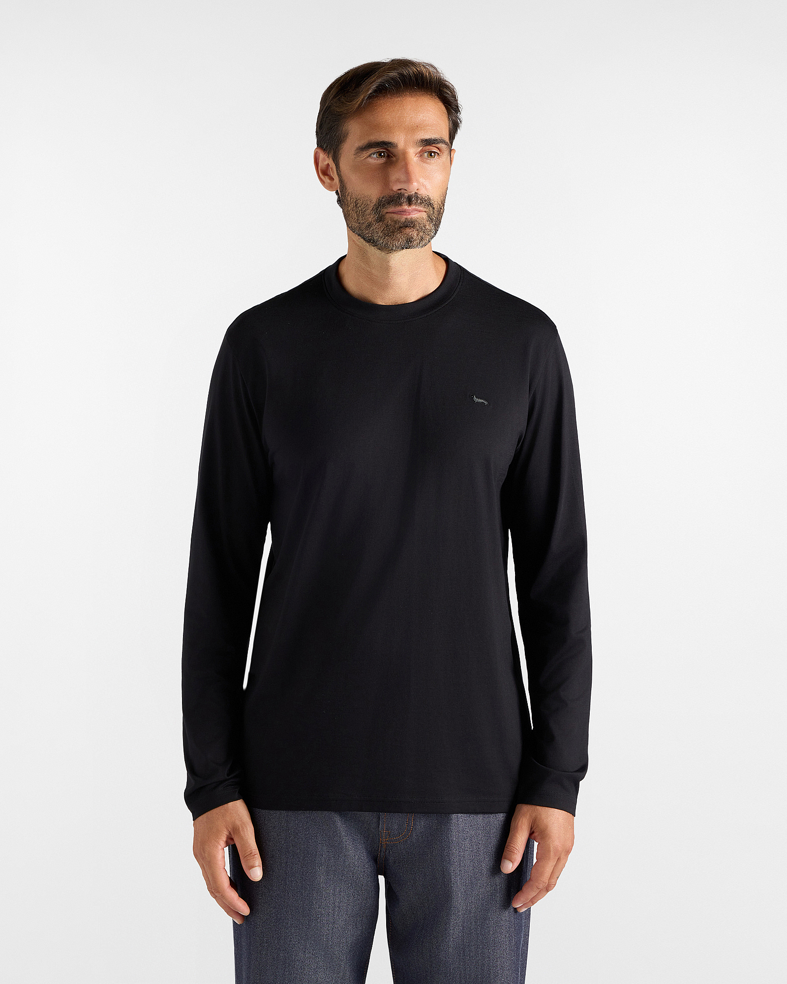 T-shirt Uomo in Jersey di Puro Cotone con Bassotto a Contrasto Nera