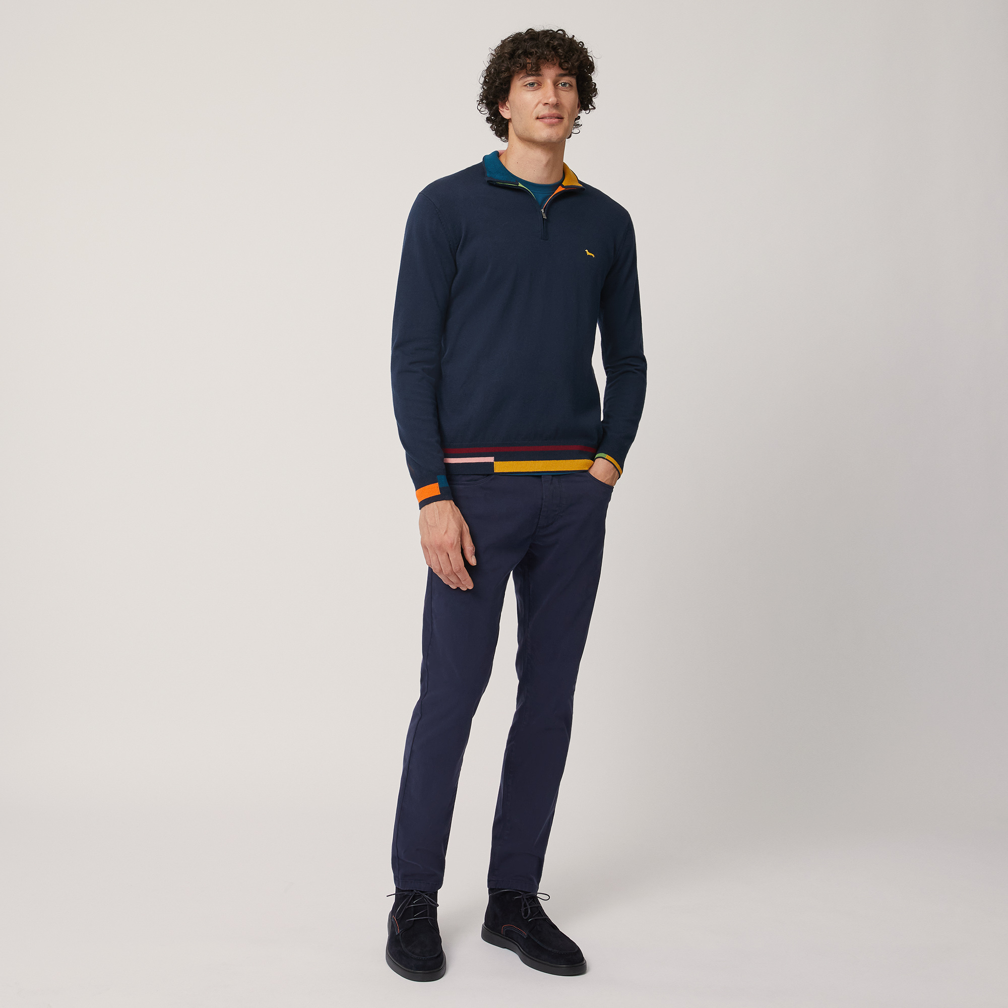 Contrasting Color Half Zipper Blouse