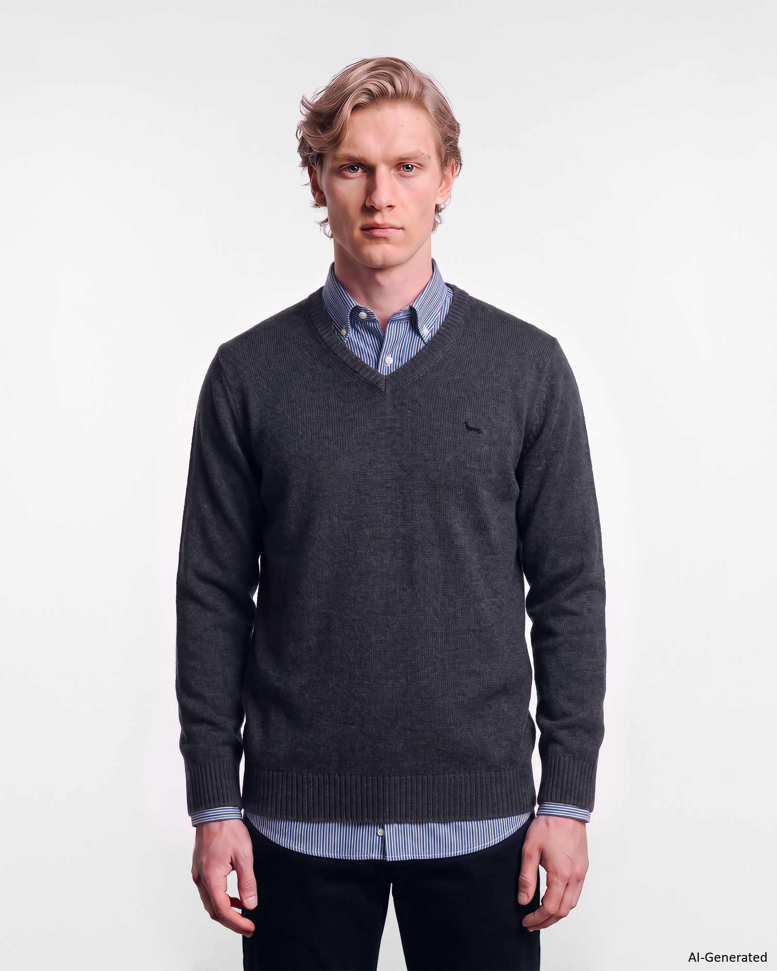 Maglia Uomo con scollo a V in misto lana blu Regular Fit Made in Italy