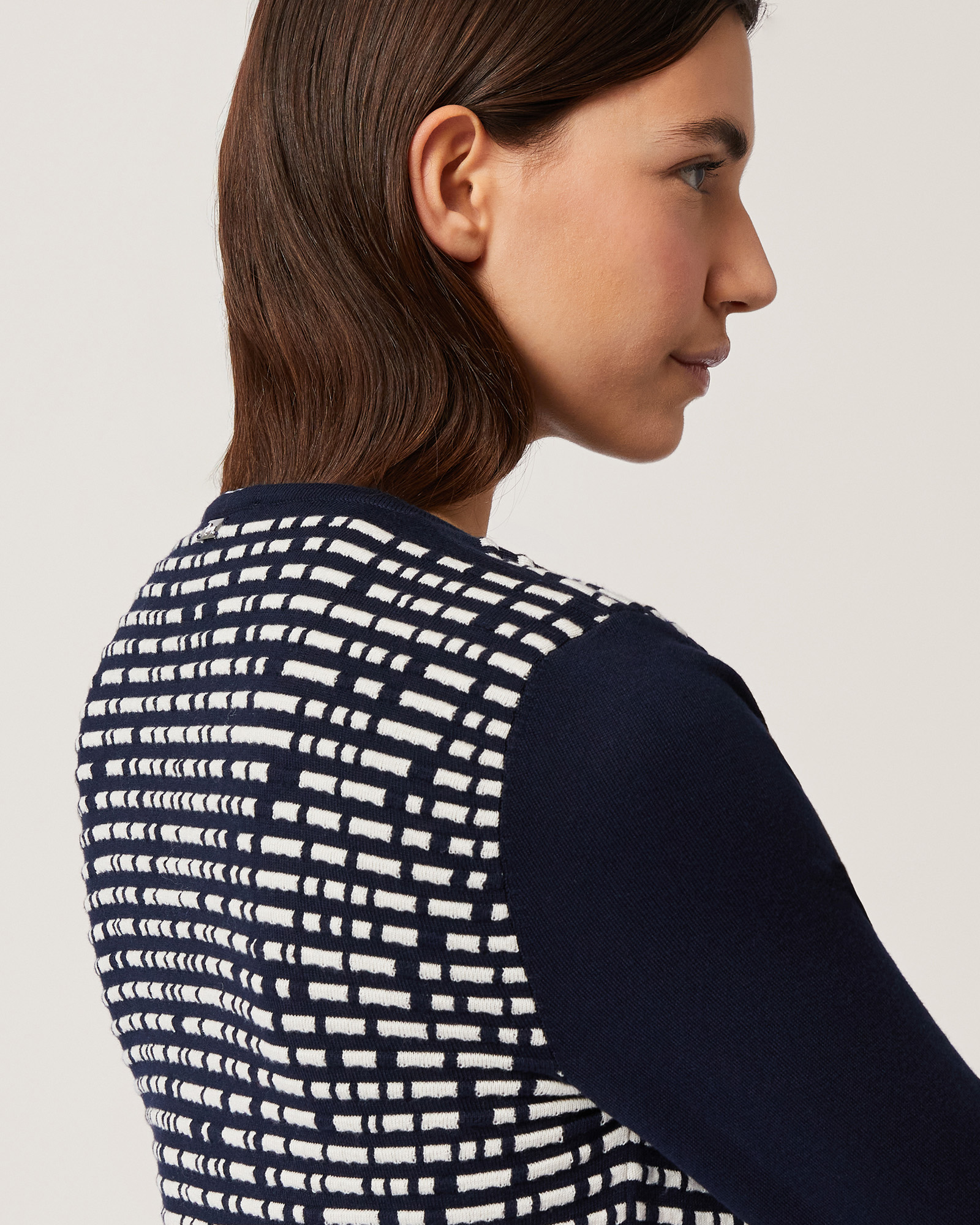 Two-Tone Cotton-Blend Cardigan, Navy Blue, large image number 2