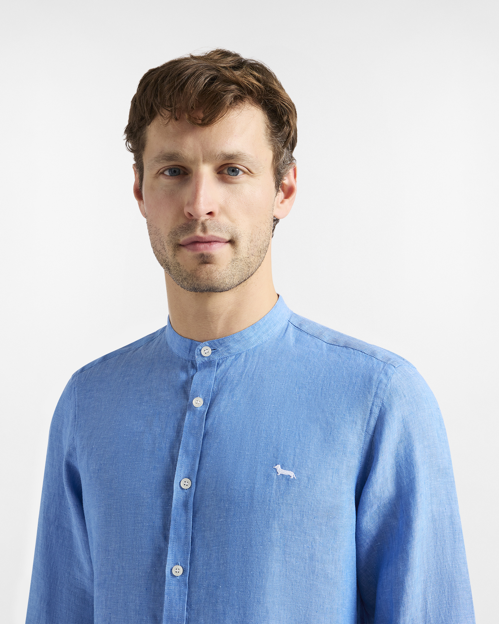 Linen shirt with mandarin collar, Blue, large image number 1