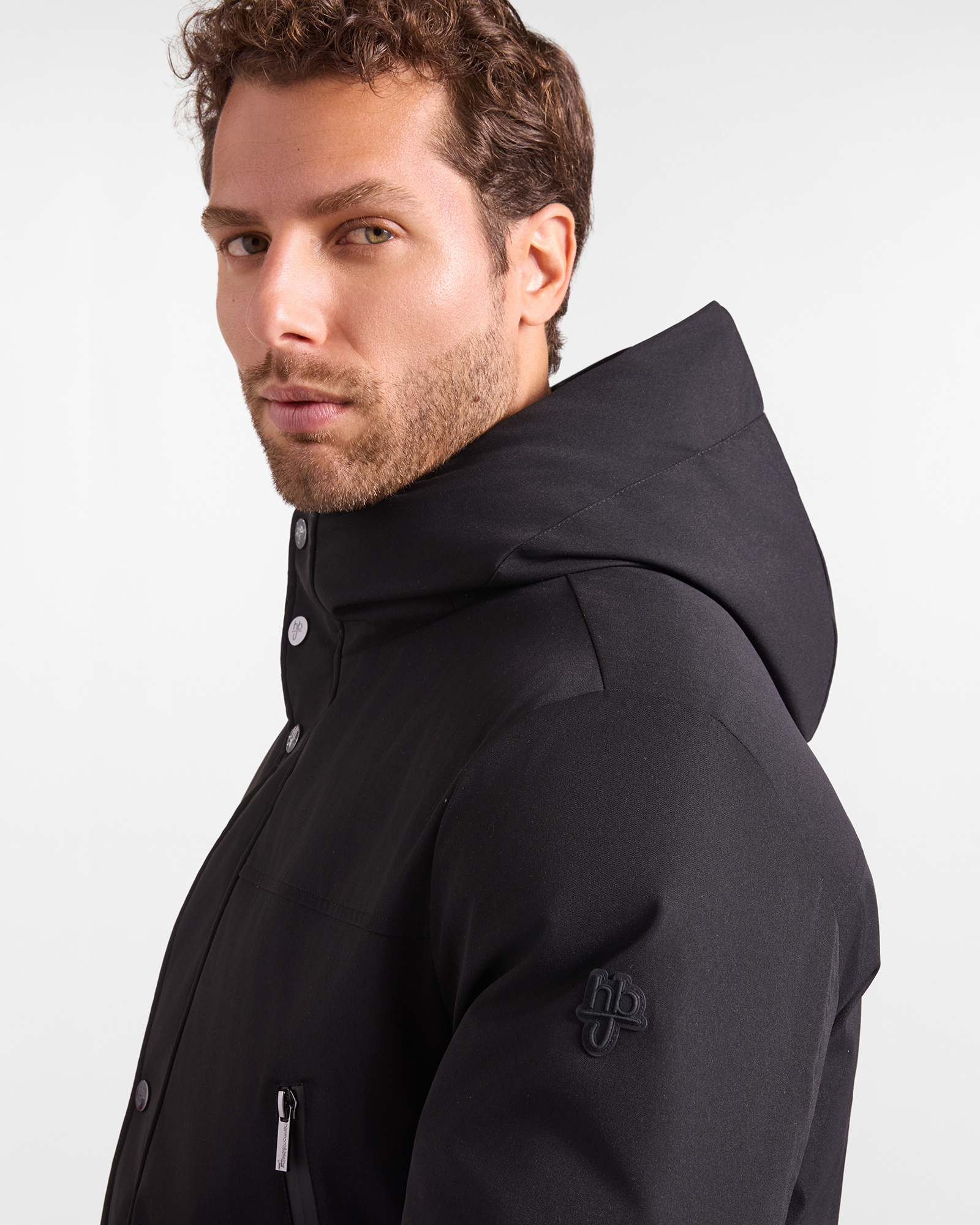 Giubbino HBJ Uomo Imbottito con Cappuccio in Tessuto Tecnico, NERO, large