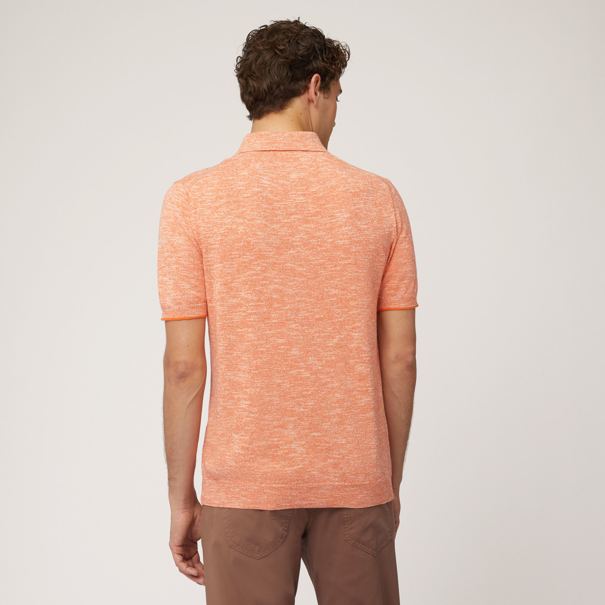 Poloshirt aus Baumwoll-Leinen-Tweed, Orange, large image number 1