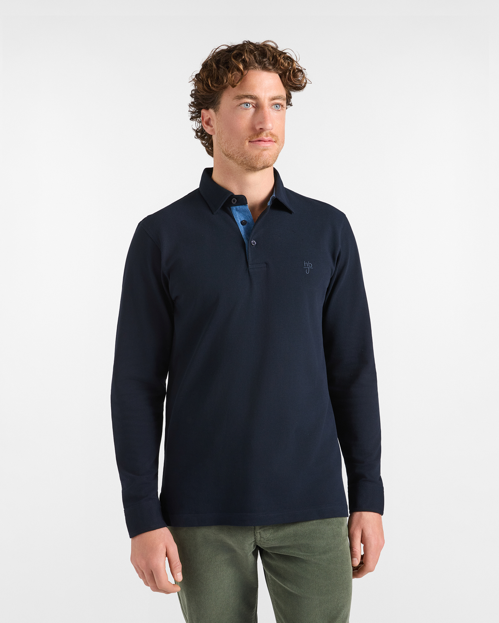 Polo HBJ Uomo in Piquet di Puro Cotone con Dettagli Denim Blu Scuro
