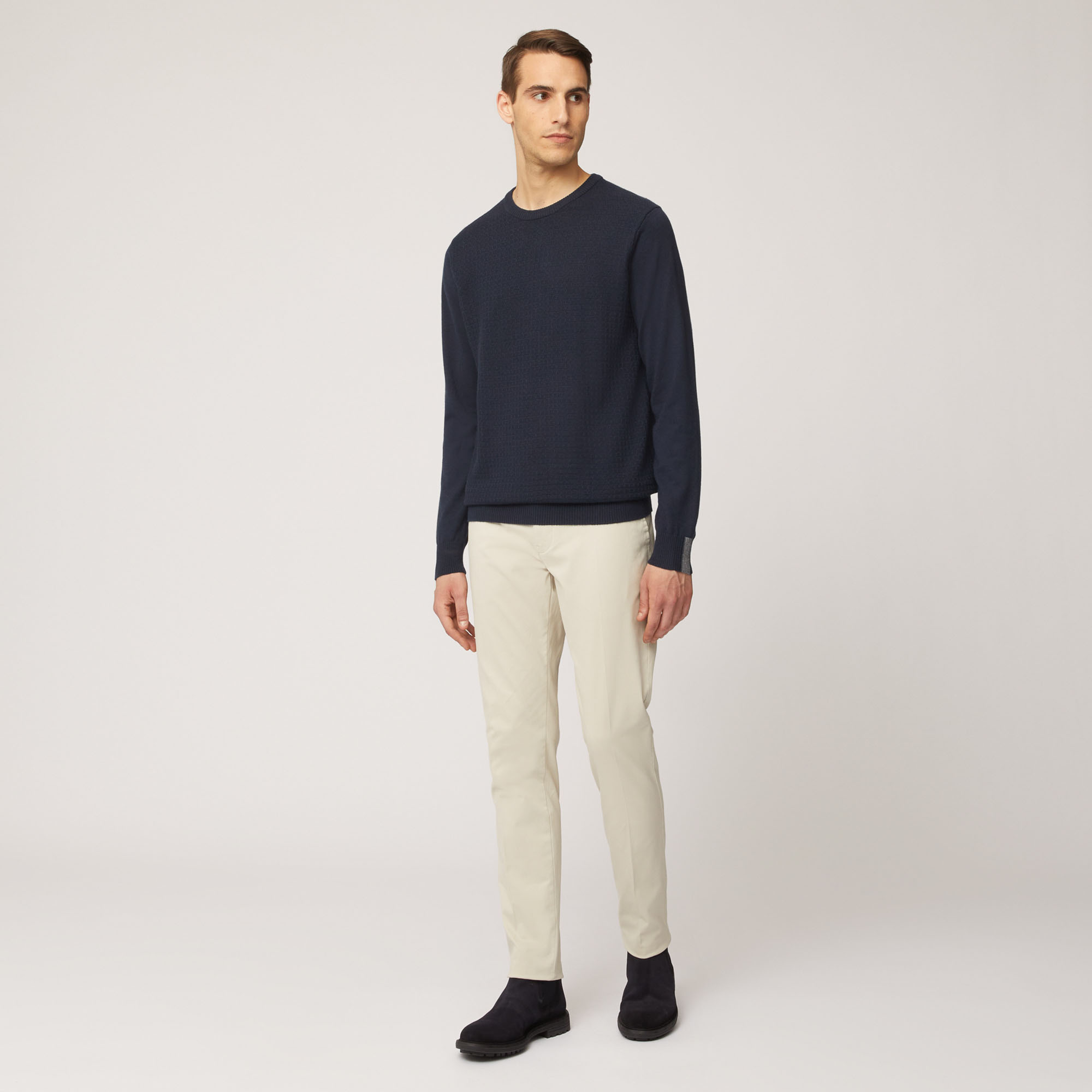 Pullover Girocollo In Misto Lana Con Texture 3D, Light Blue, large image number 3