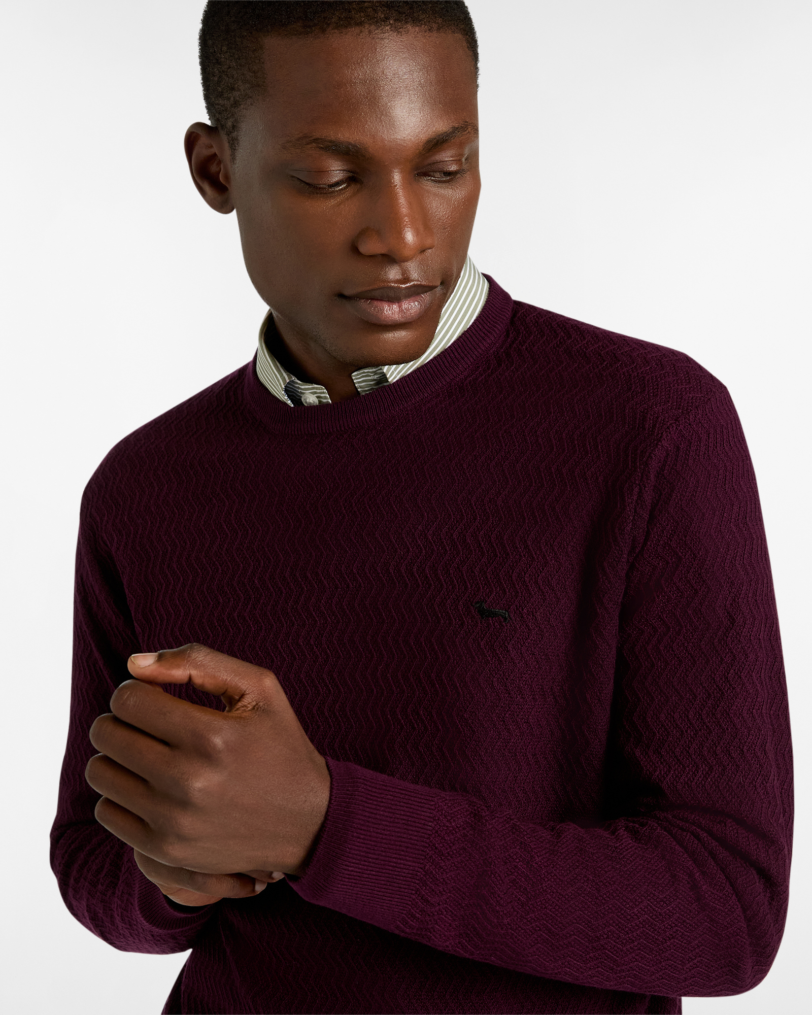 Crew Neck Knit Sweater, Dark Red, large image number 2