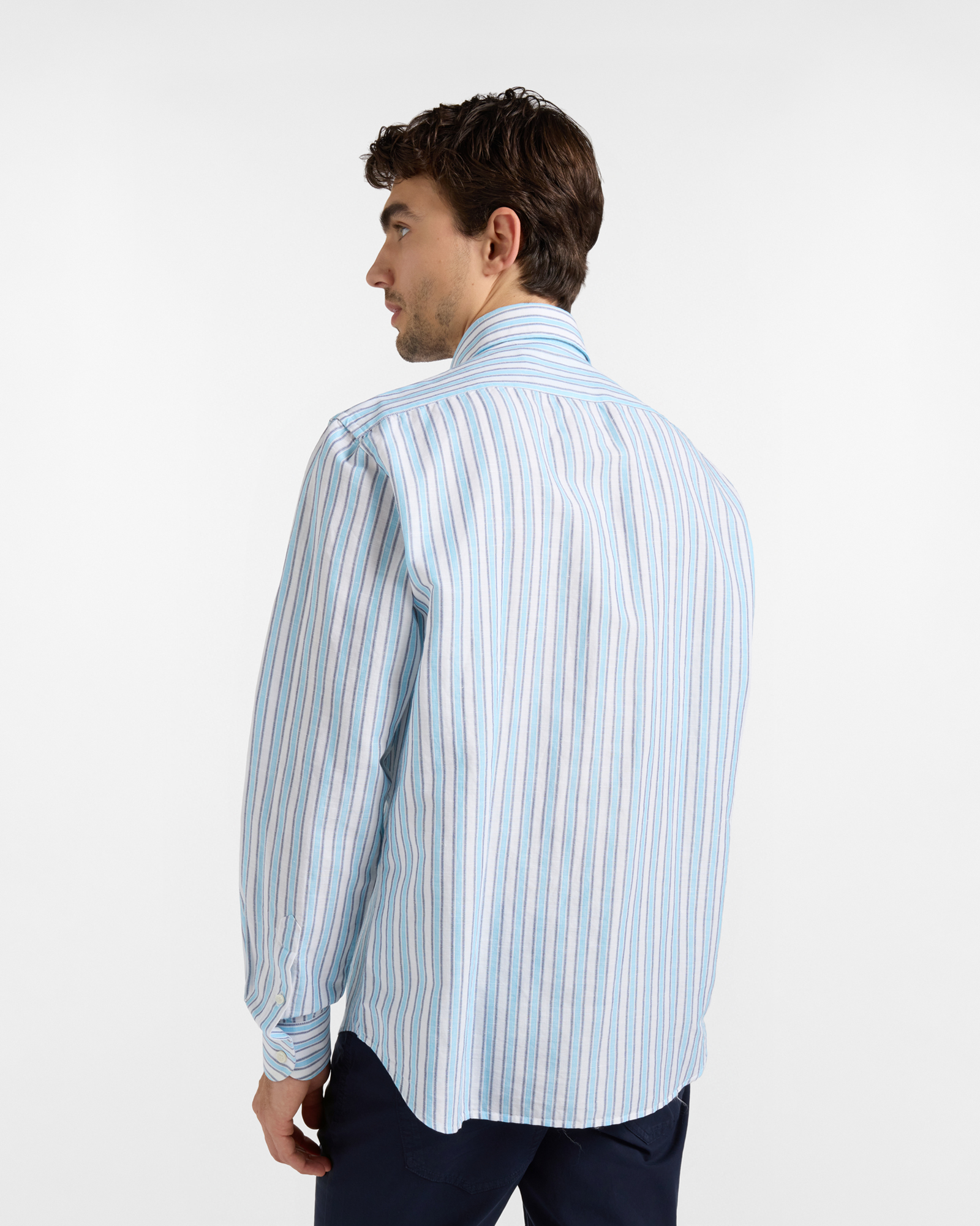 Men&rsquo;s Linen Blend Wide Stripe Shirt Regular Fit