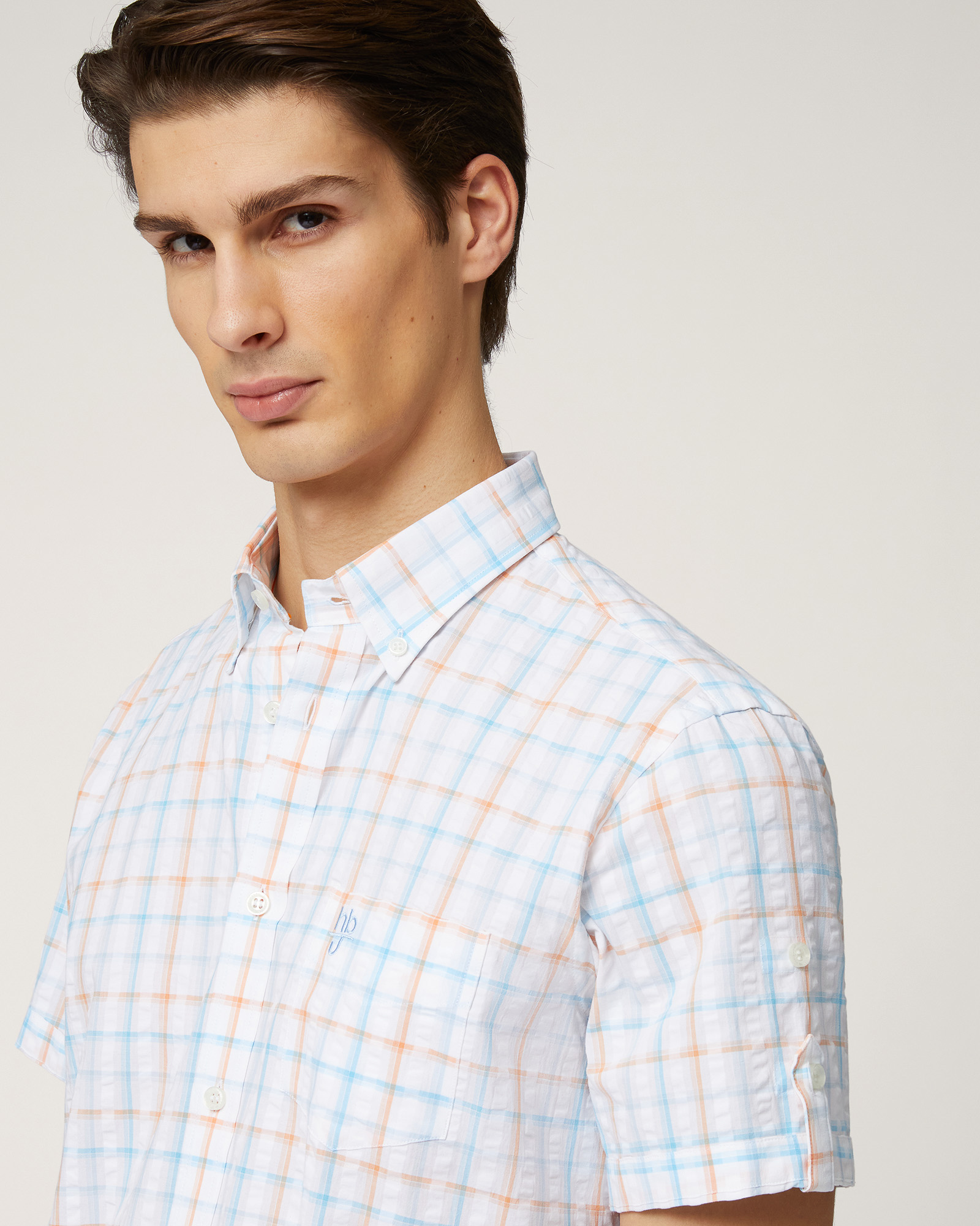 Short-Sleeved Check Shirt, Orange, large image number 2