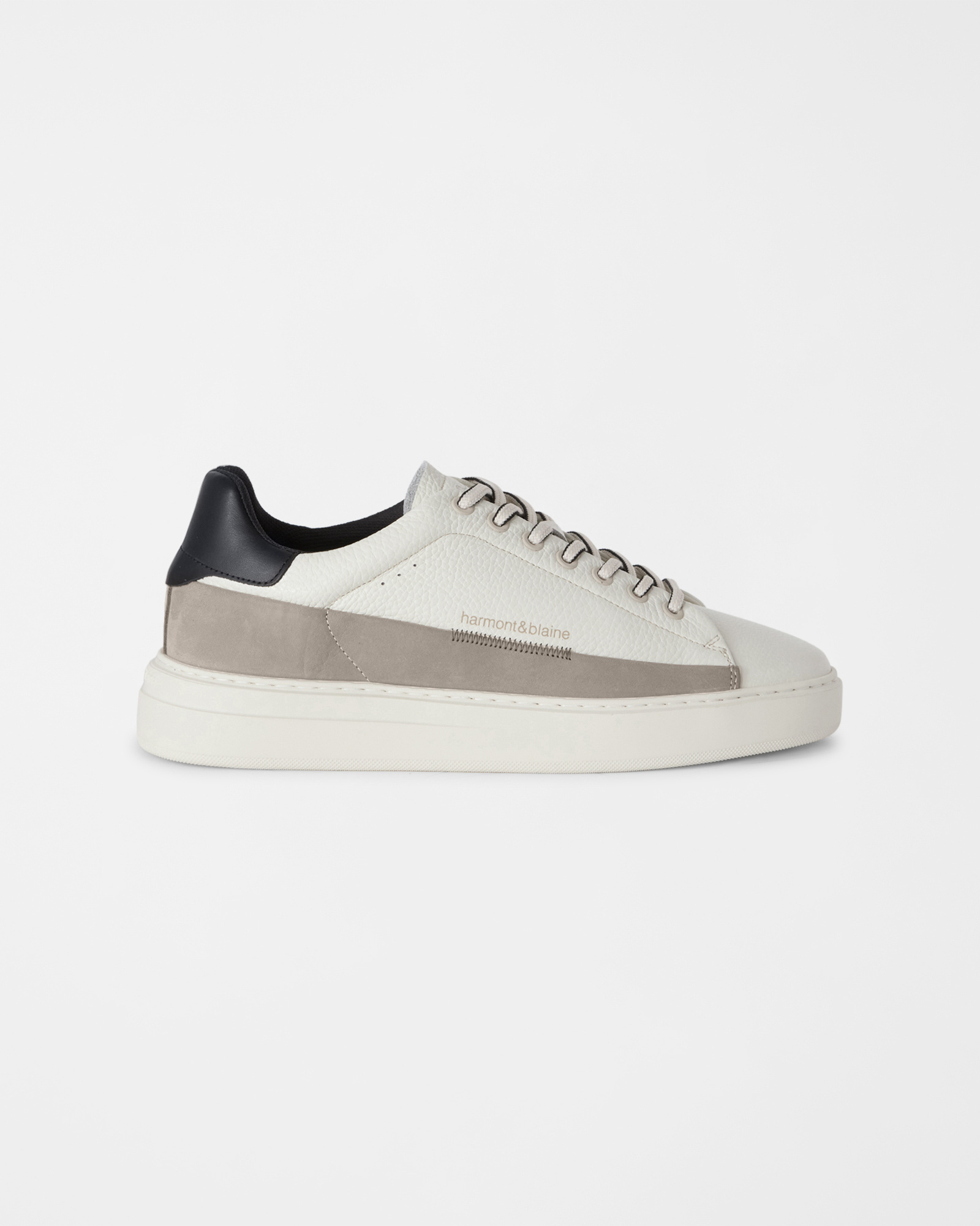 Men's natural white grained leather sneakers with nubuck band