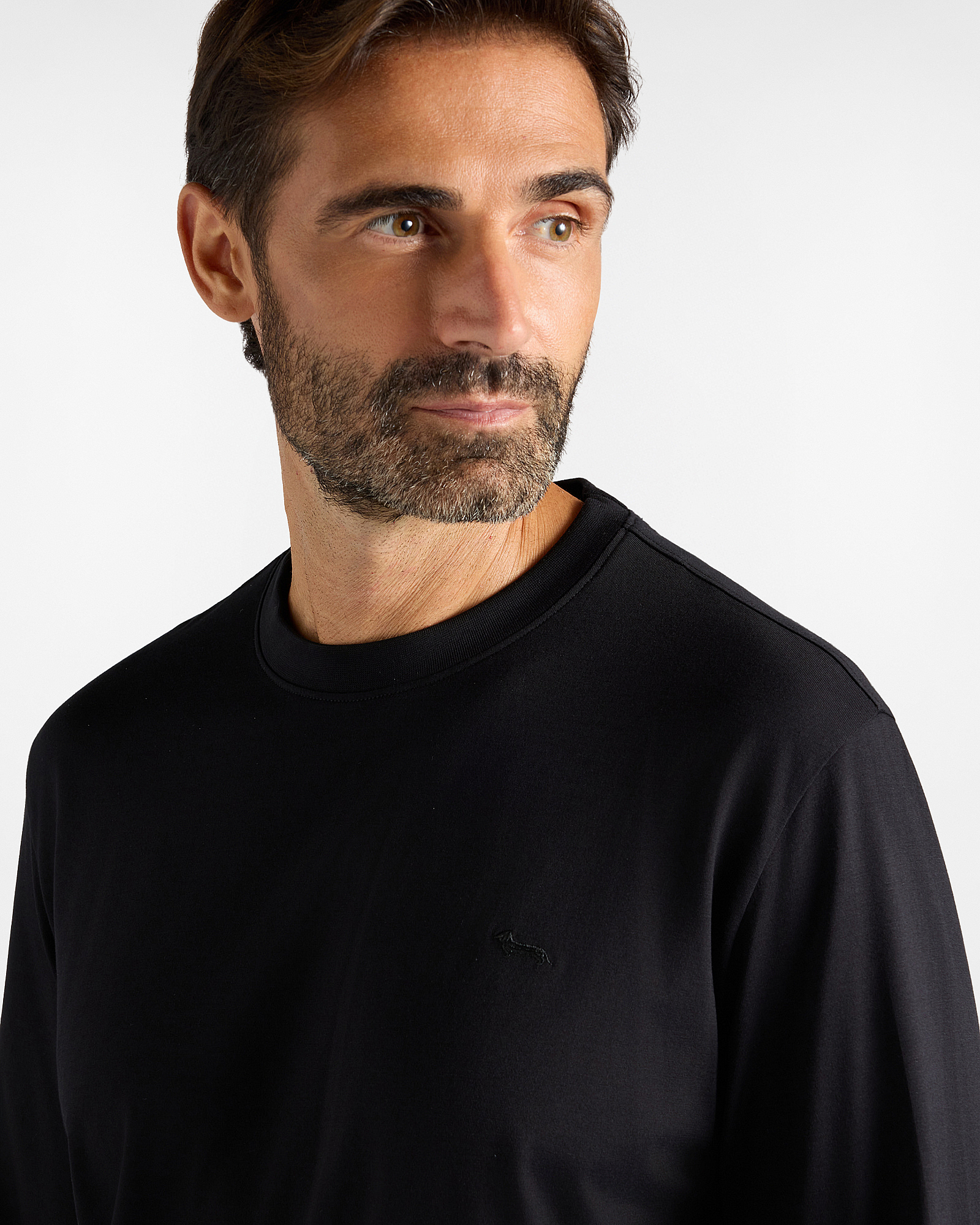 T-shirt Uomo in Jersey di Puro Cotone con Bassotto a Contrasto, NERO, large