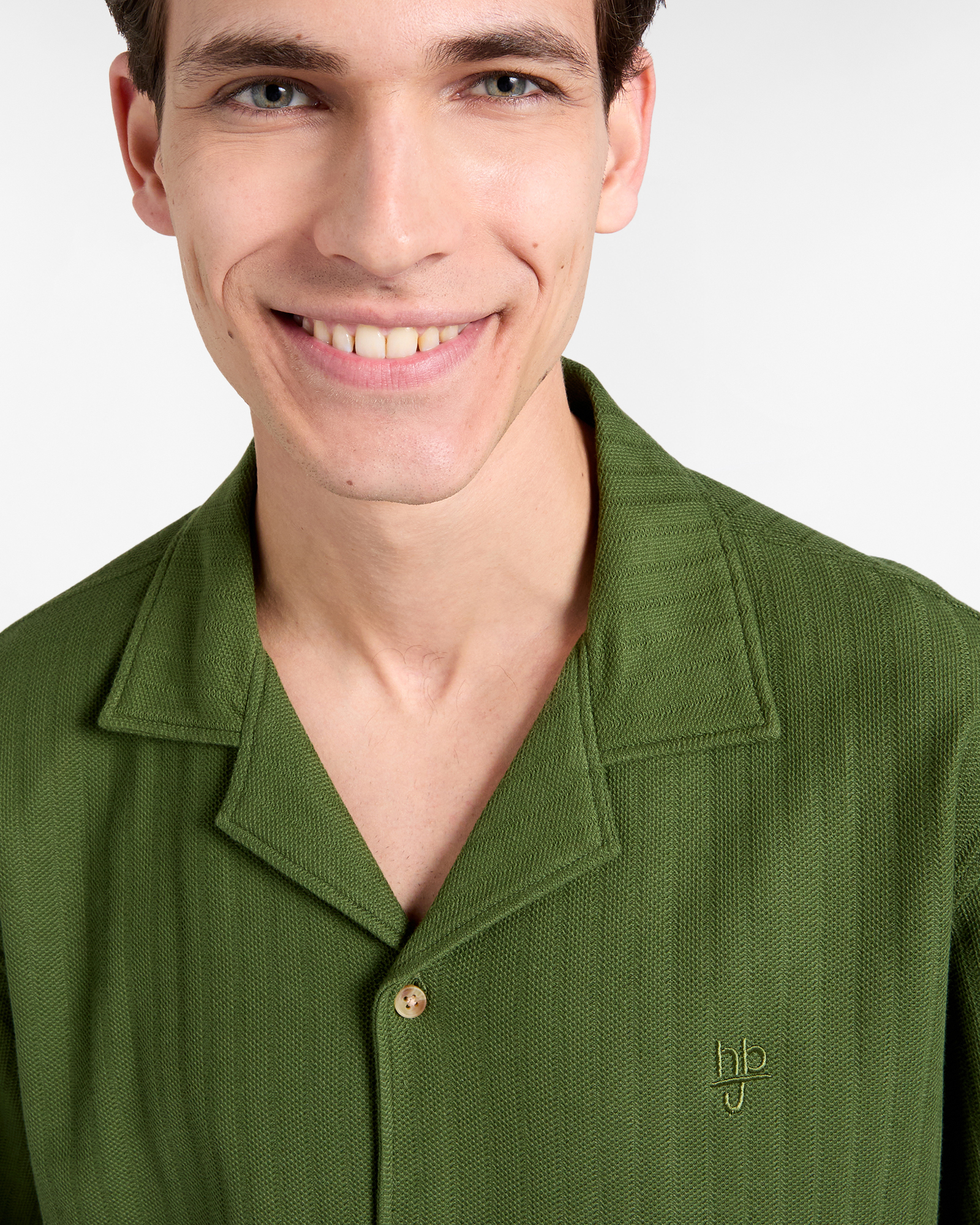 Polo camicia uomo over in jersey effetto dobby, Verde militare, large image number 2