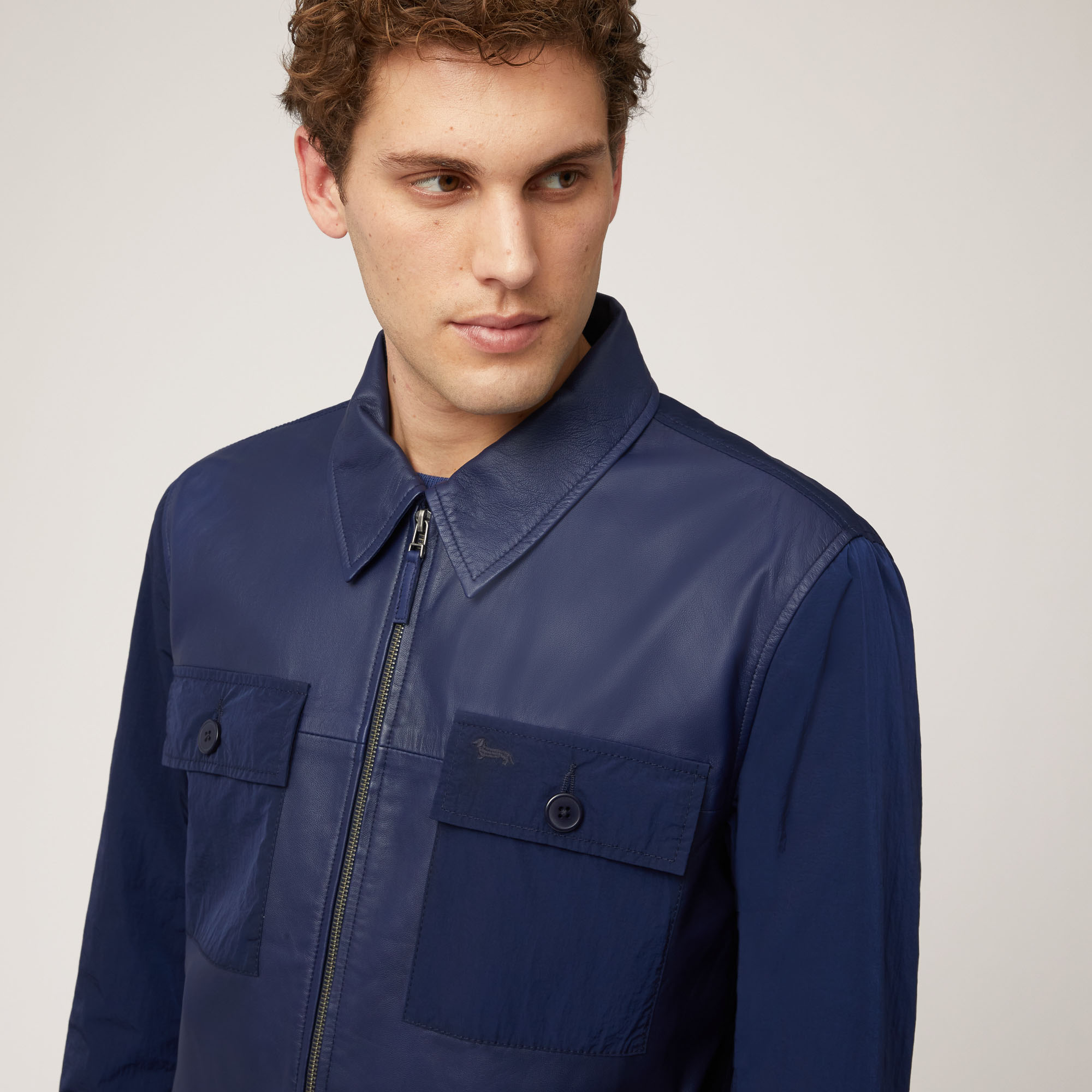 Überhemd aus Leder und Nylon, Blau, large image number 2