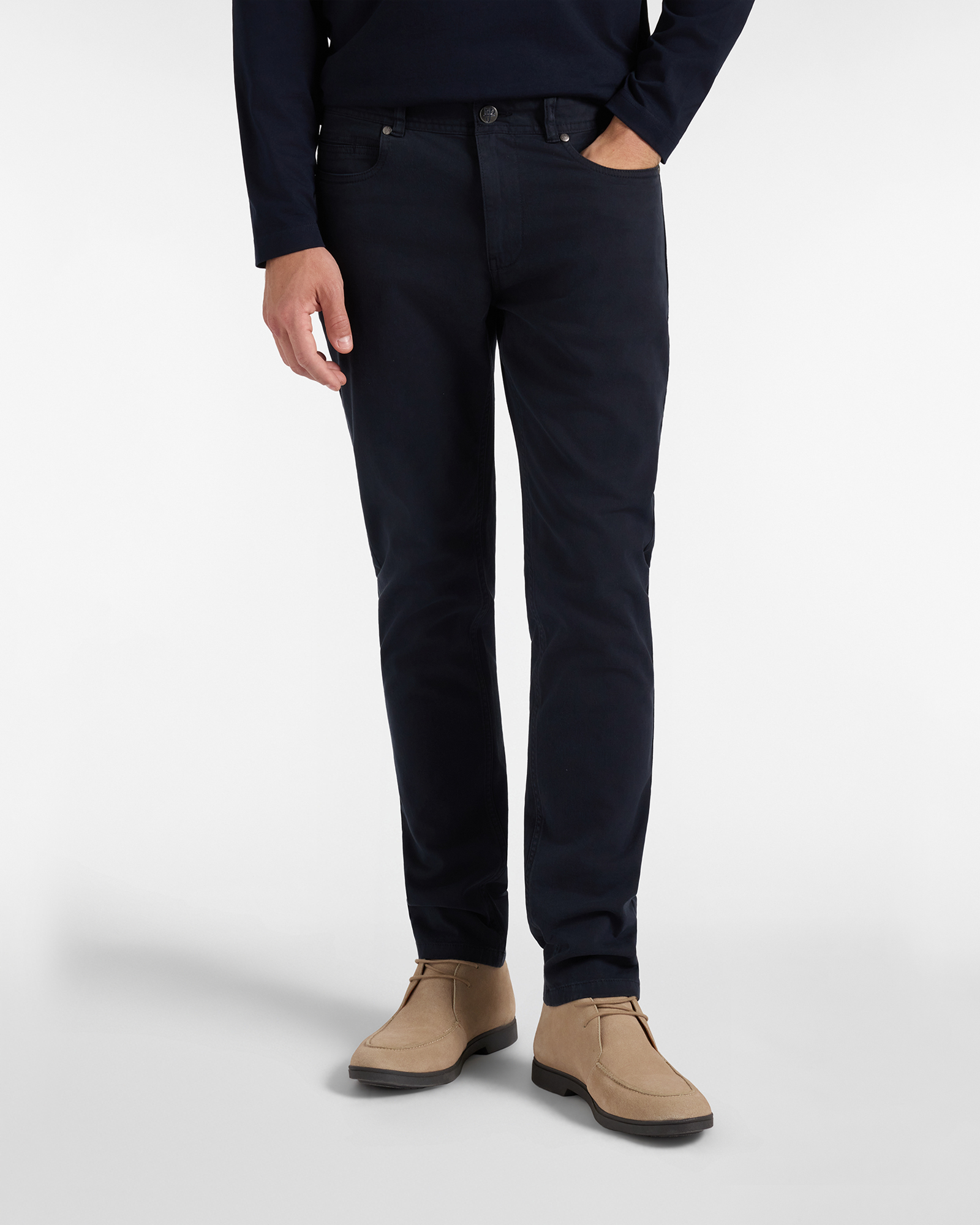 Pantalone HBJ Uomo 5 tasche Narrow Fit in gabardina di cotone stretch blu scuro