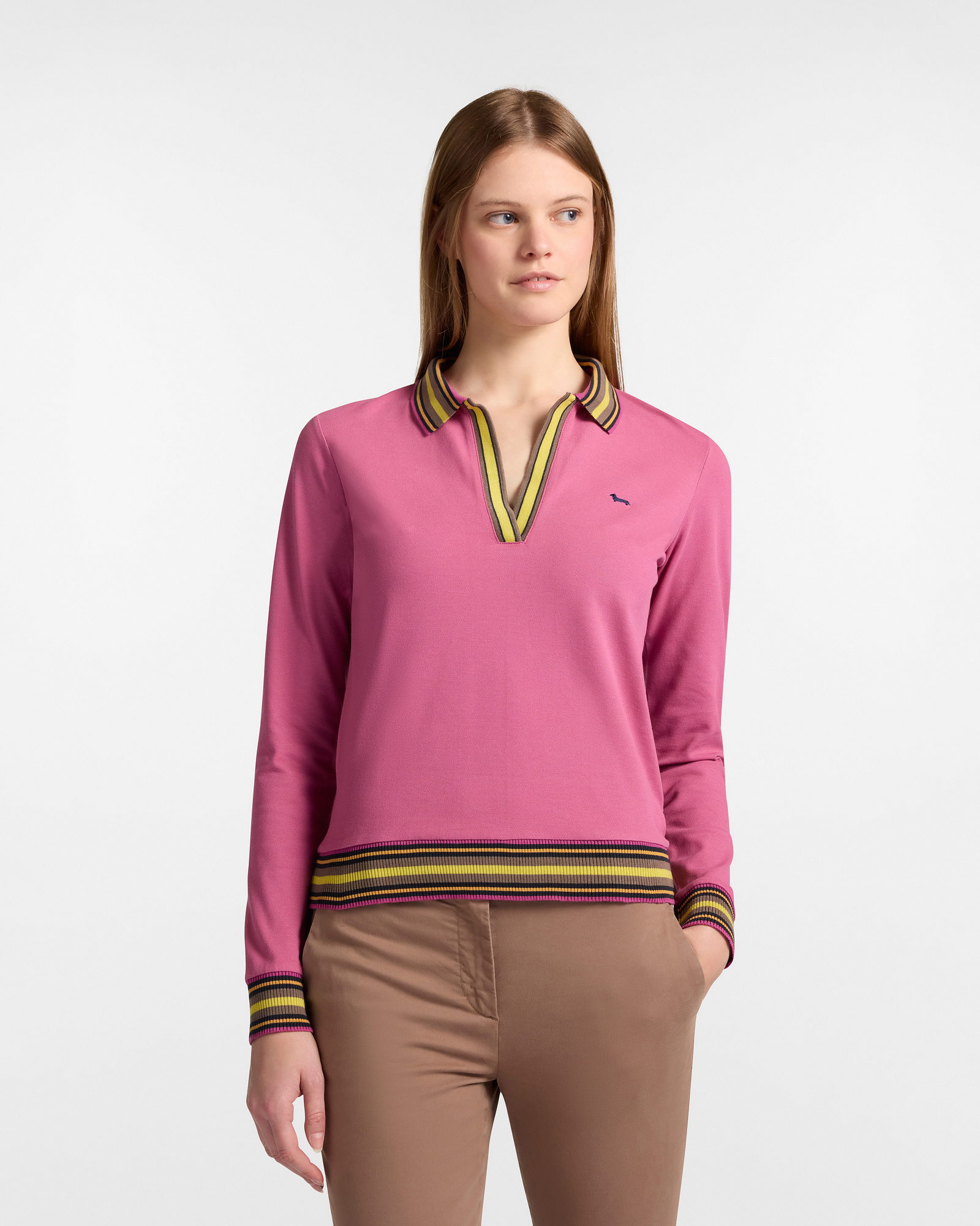 Long Sleeve Stretch Polo, Purple, large