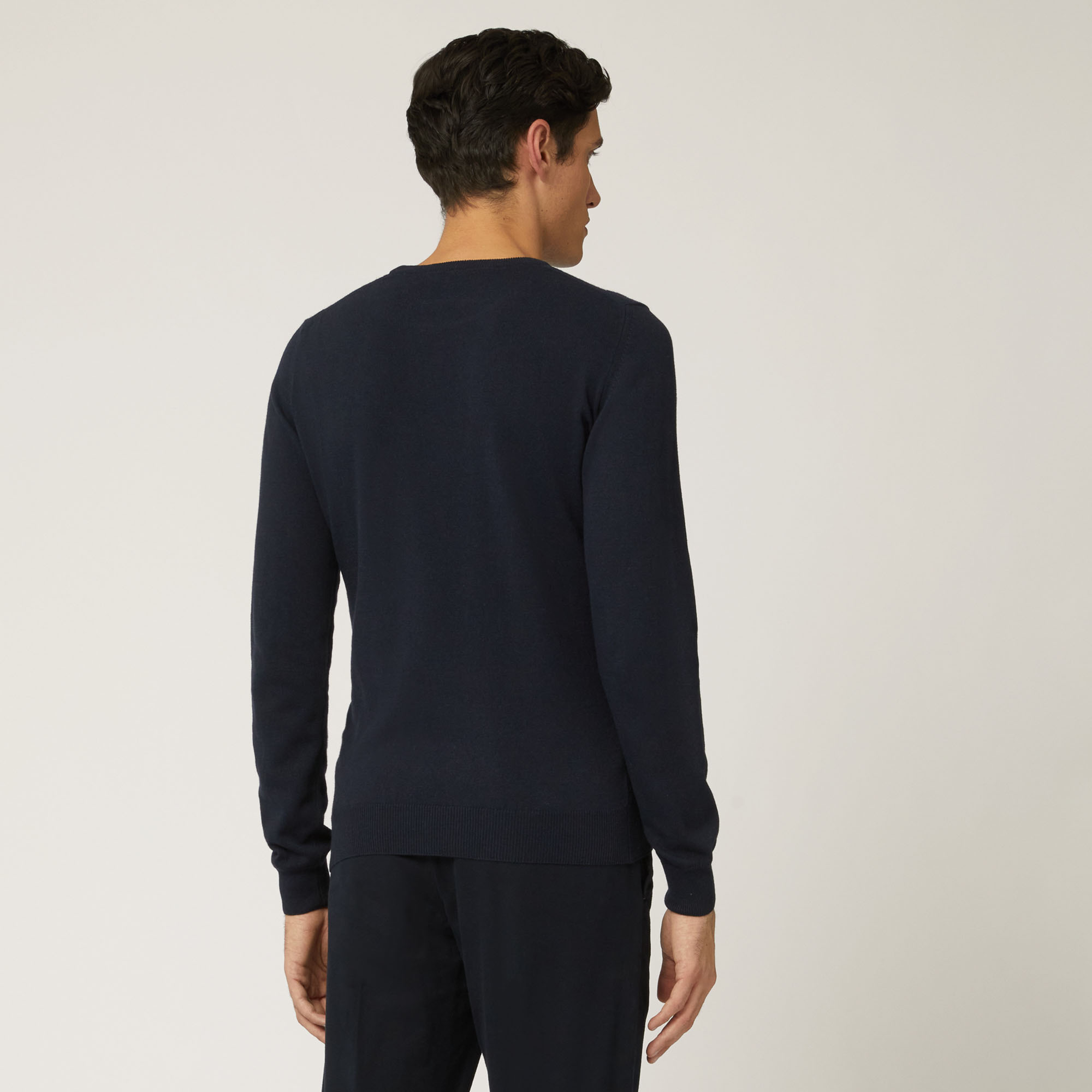 Crew-Neck Pullover With Argyle Motif On The Front, Blue, large image number 1