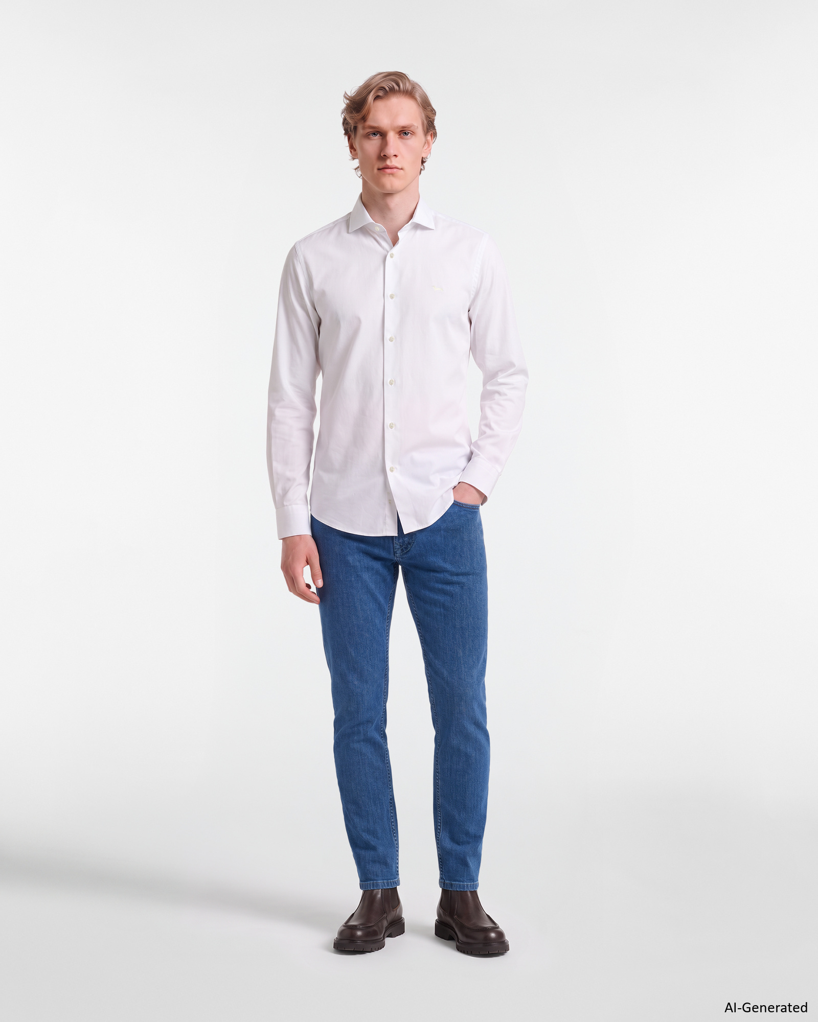 Men's narrow-fit solid shirt in stretch poplin, WHITE, large