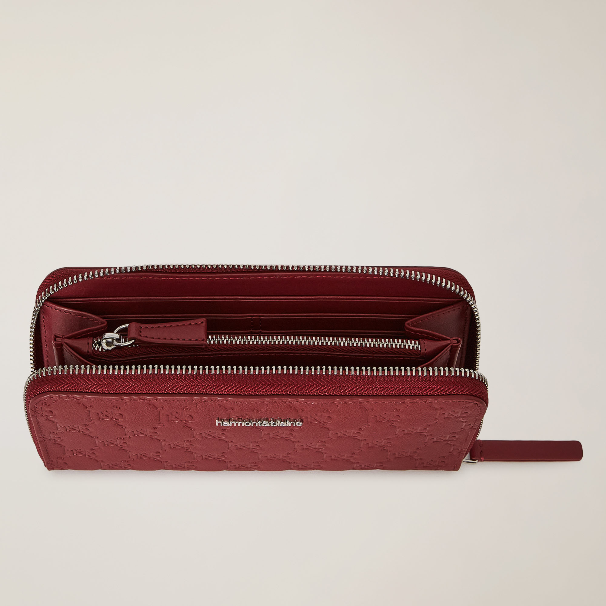 Cartera De Piel Con Cremallera Perimetral Y Monograma Integral, Rojo, large image number 1